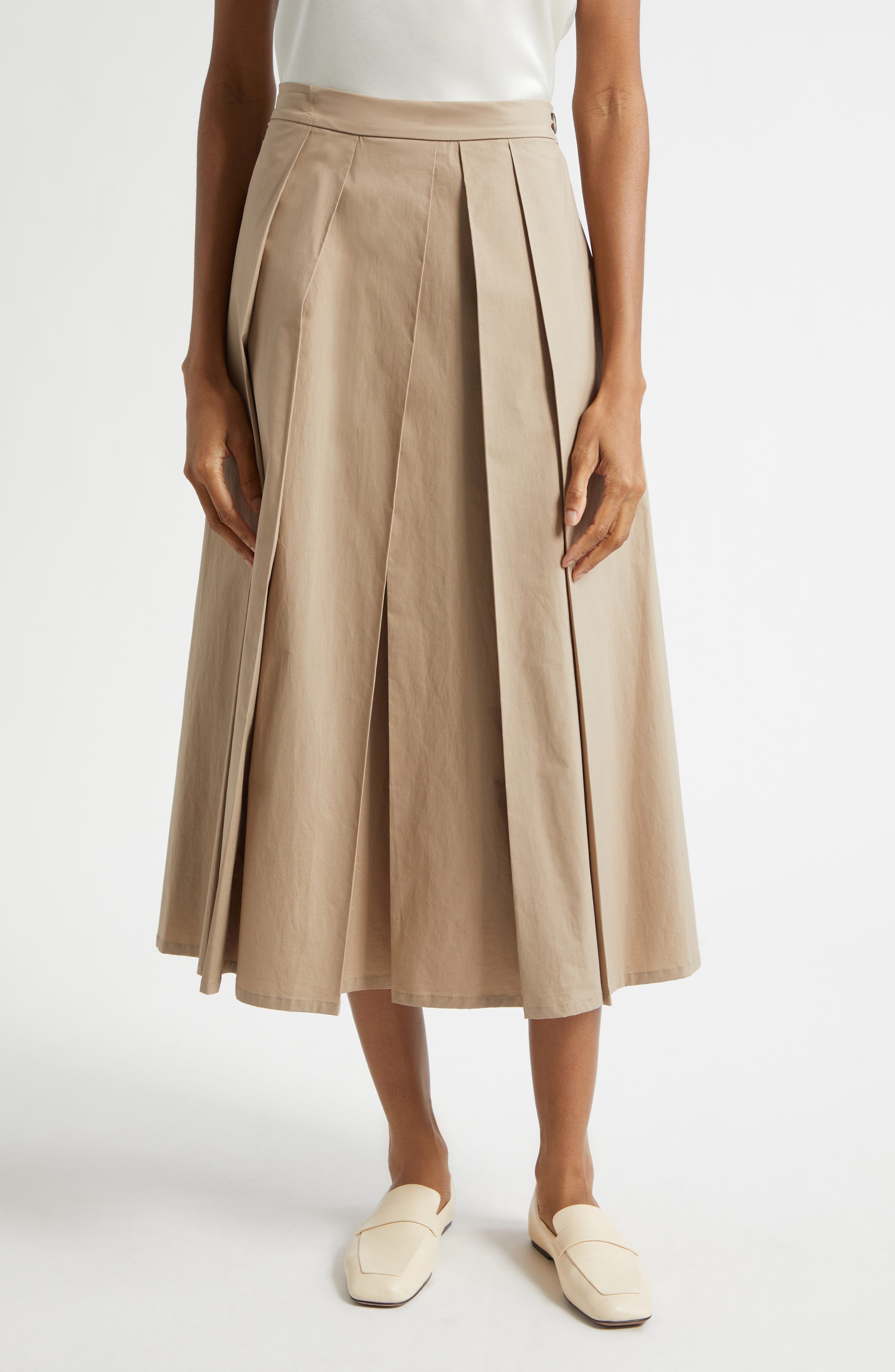 Dune Pleated Stretch Cotton Poplin Skirt - image 1