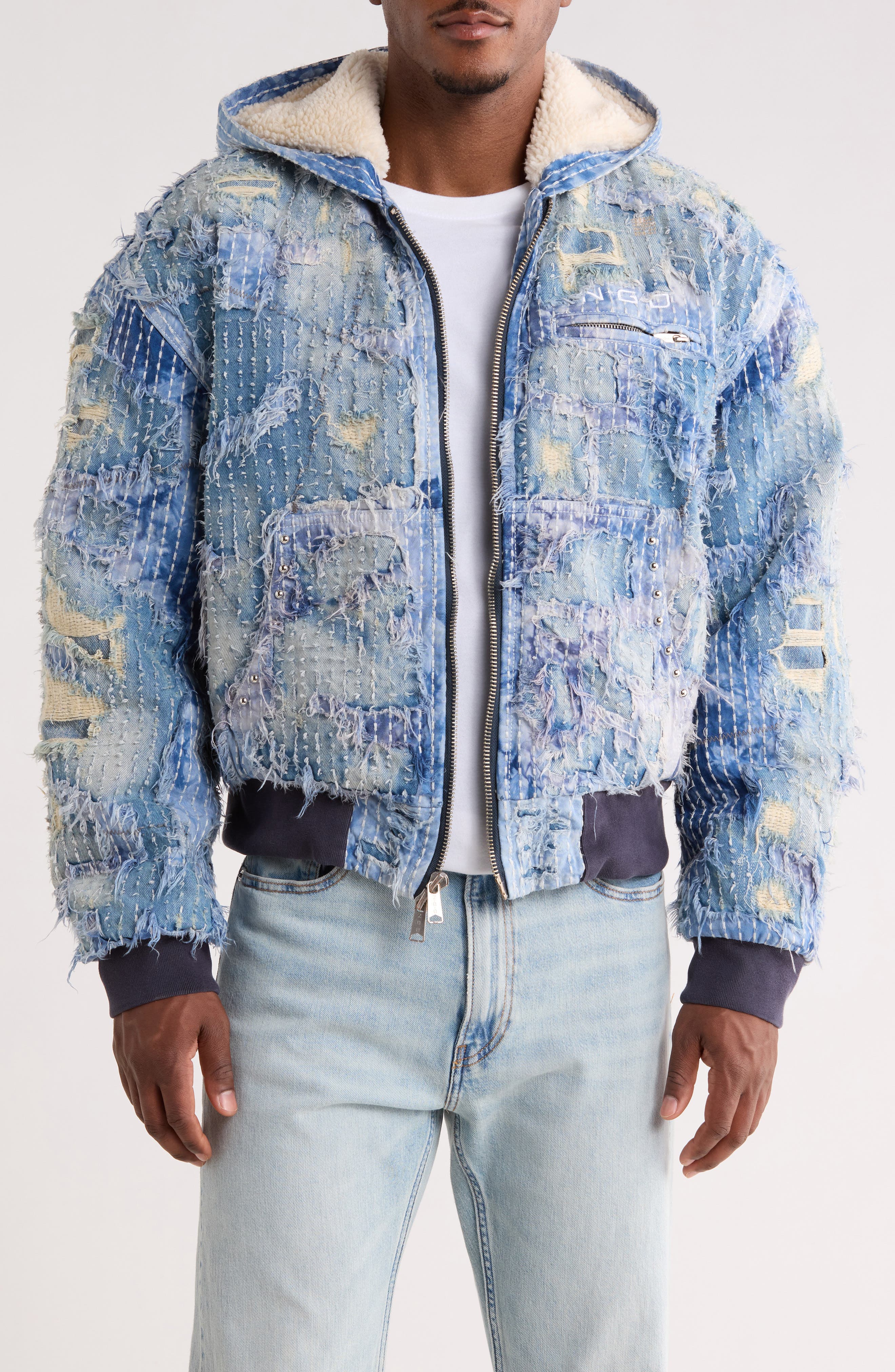 Boro Distressed Hooded Denim Jacket - image 1
