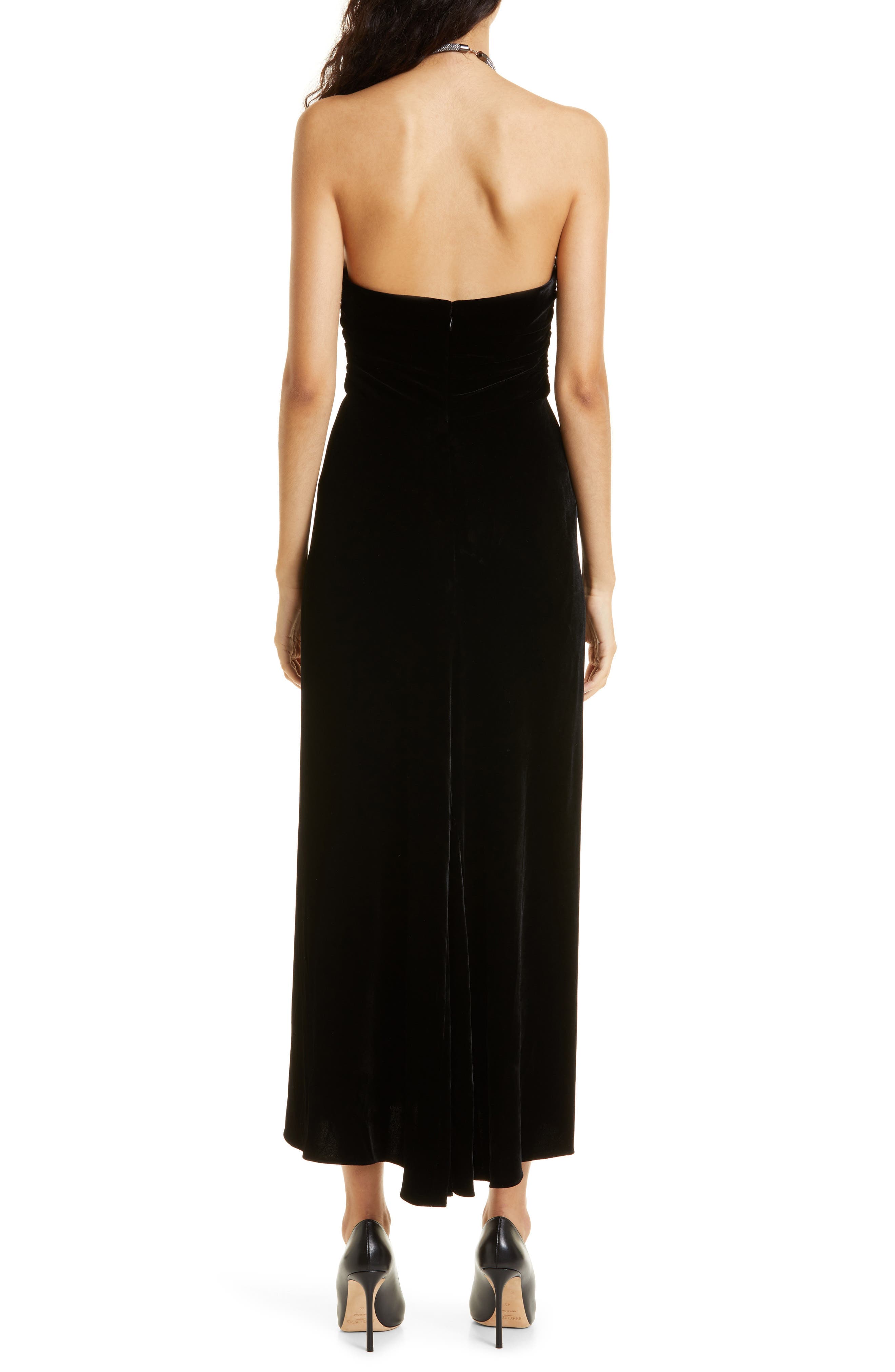 Josette Beaded Halter Neck Velvet Dress - image 2