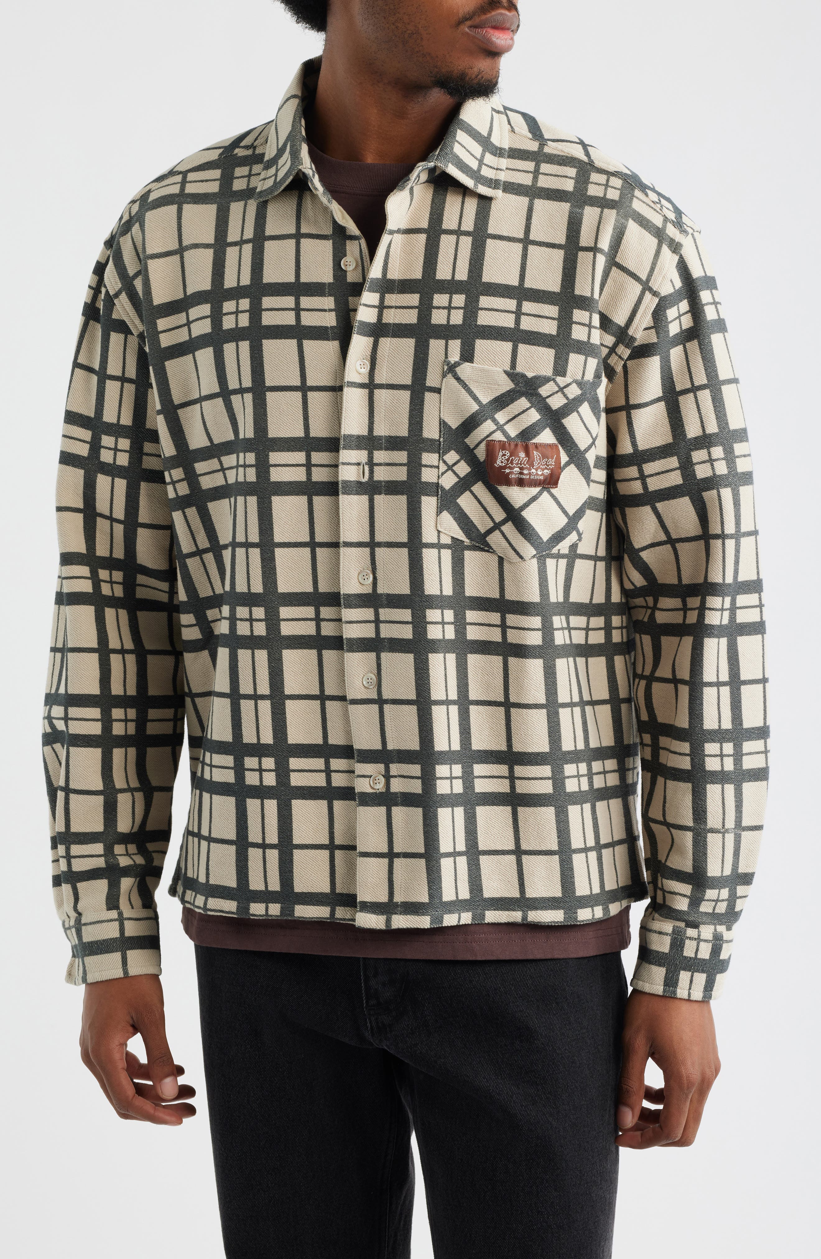 Plaid Cotton French Terry Button-Up Shirt - image 2