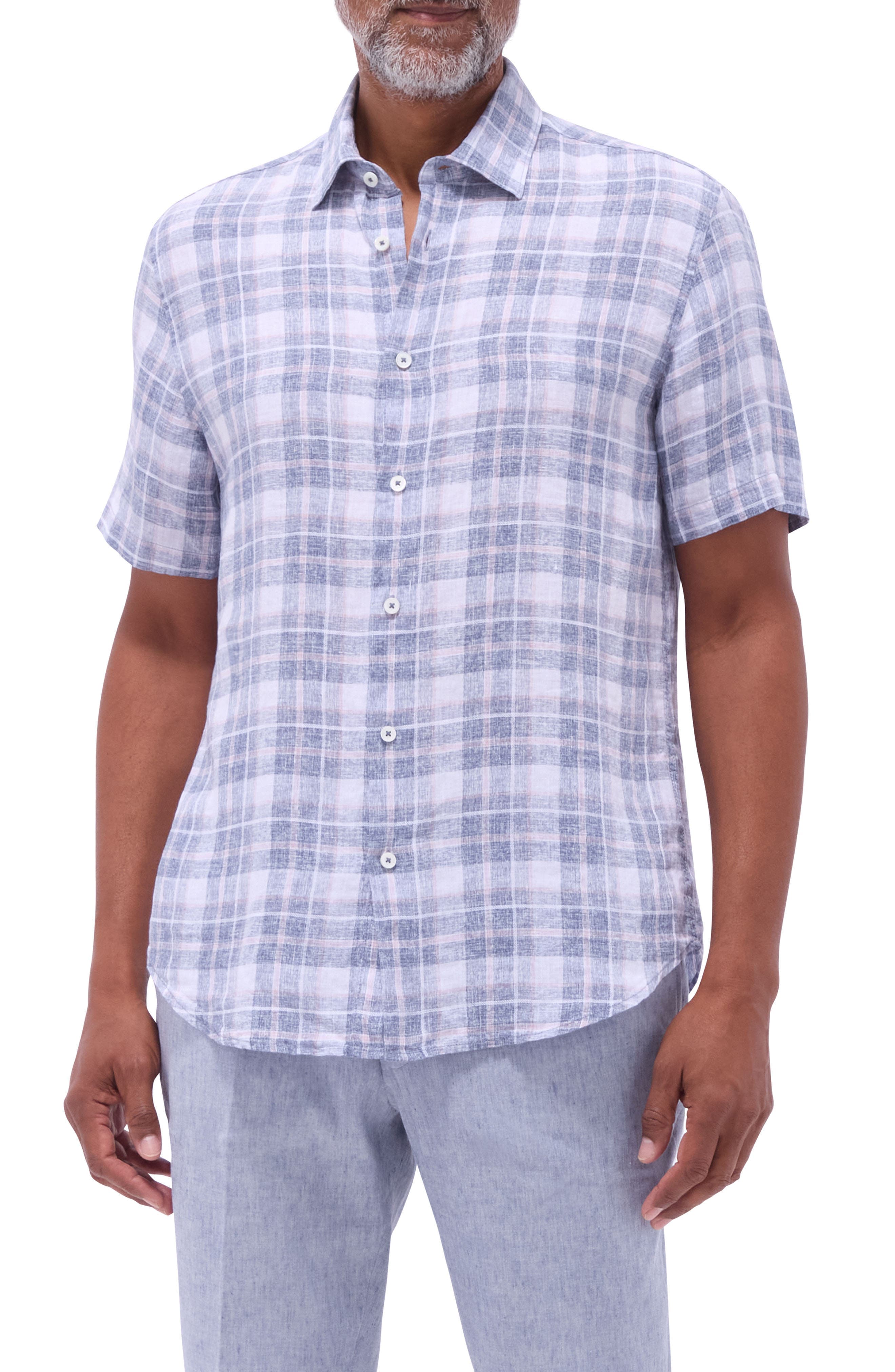 Orson Plaid Short Sleeve Slub Linen Button-Up Shirt - image 1