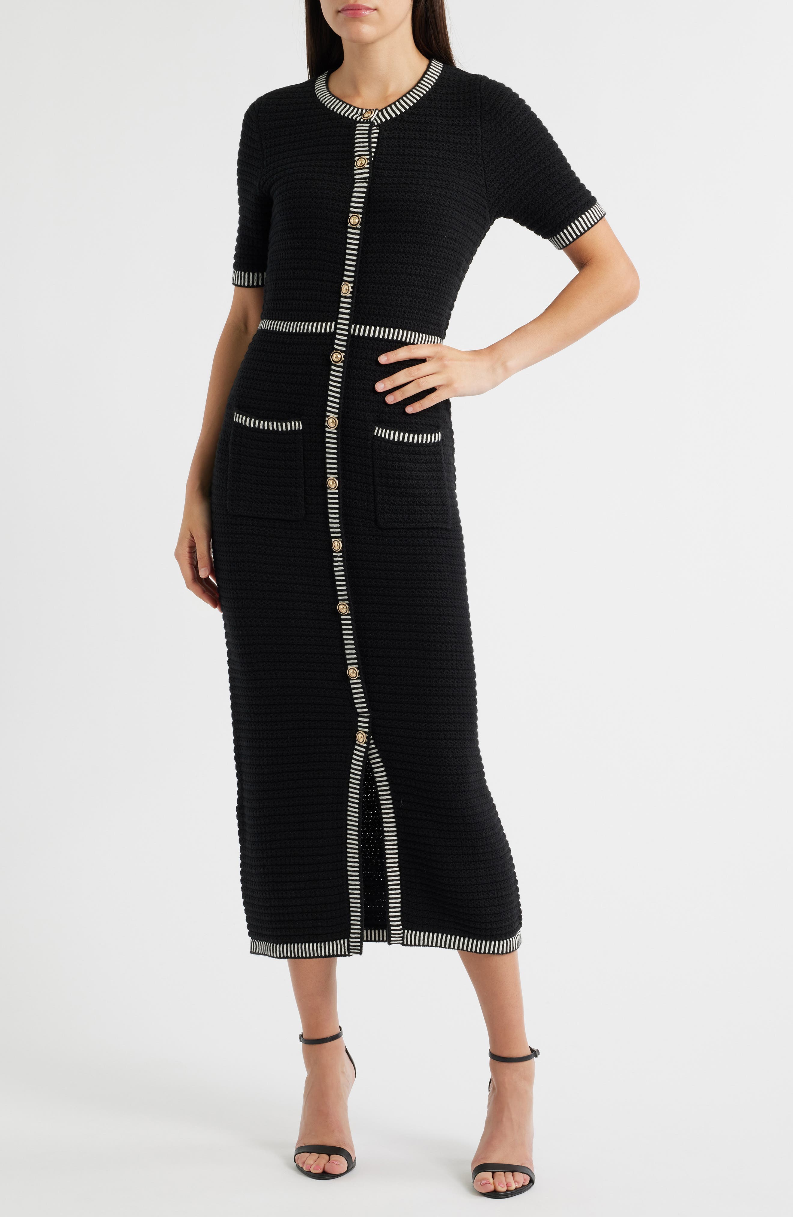 Short Sleeve Structured Sweater Dress - image 1