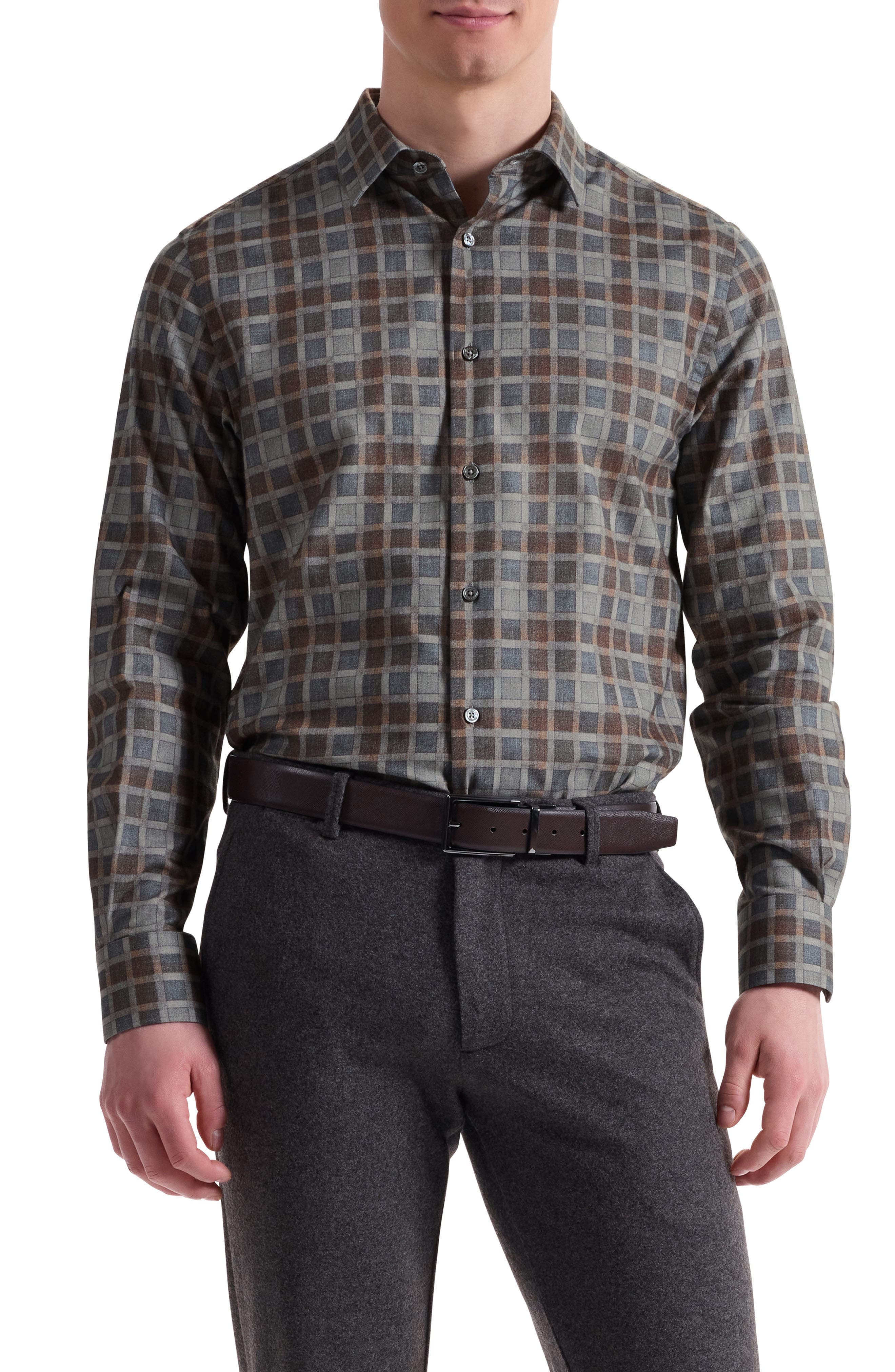 Julian Shaped Fit Check Cotton Button-Up Shirt - image 1