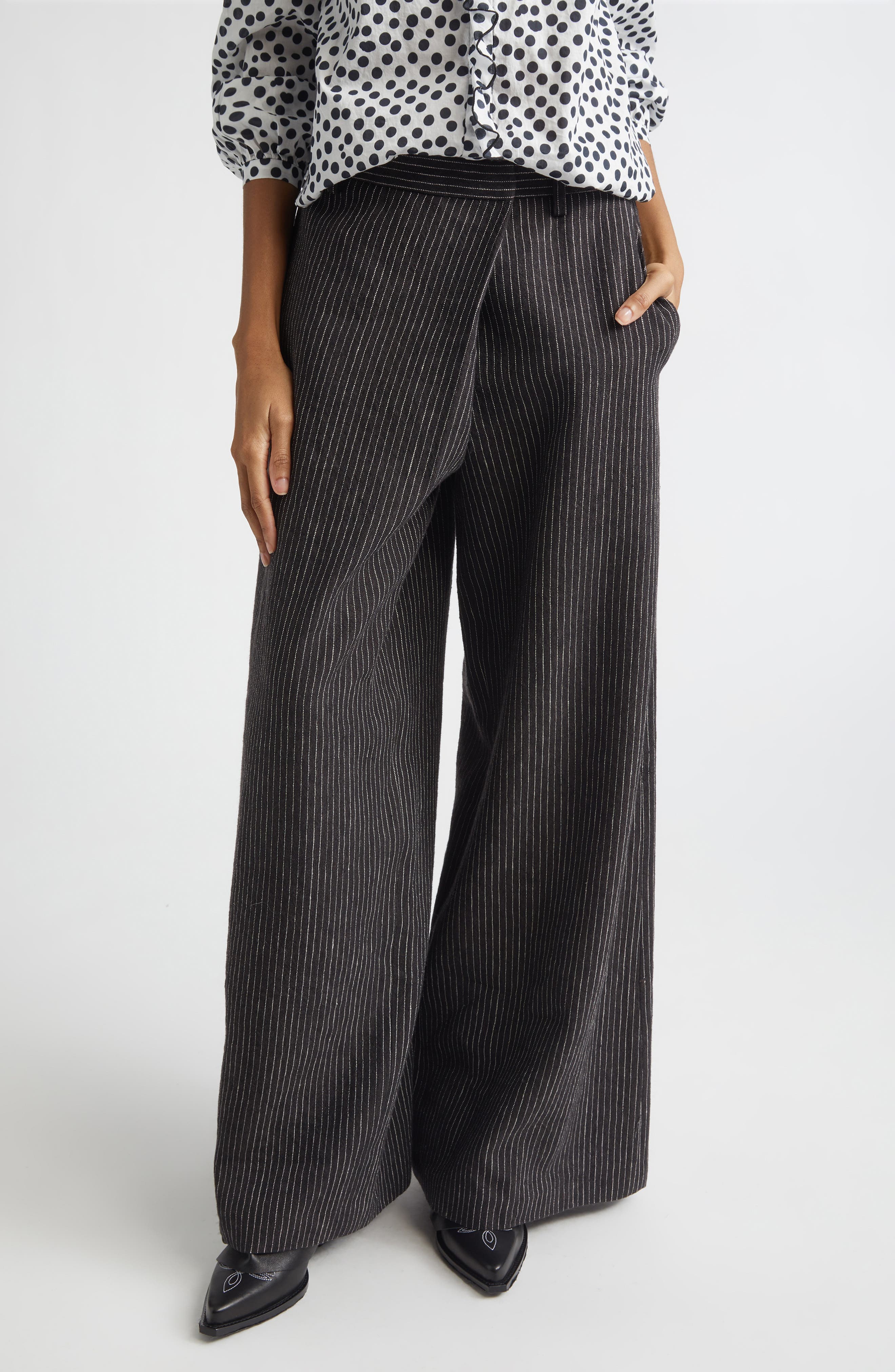 Oversize Crossover Pinstripe Linen & Virgin Wool Pants - image 1