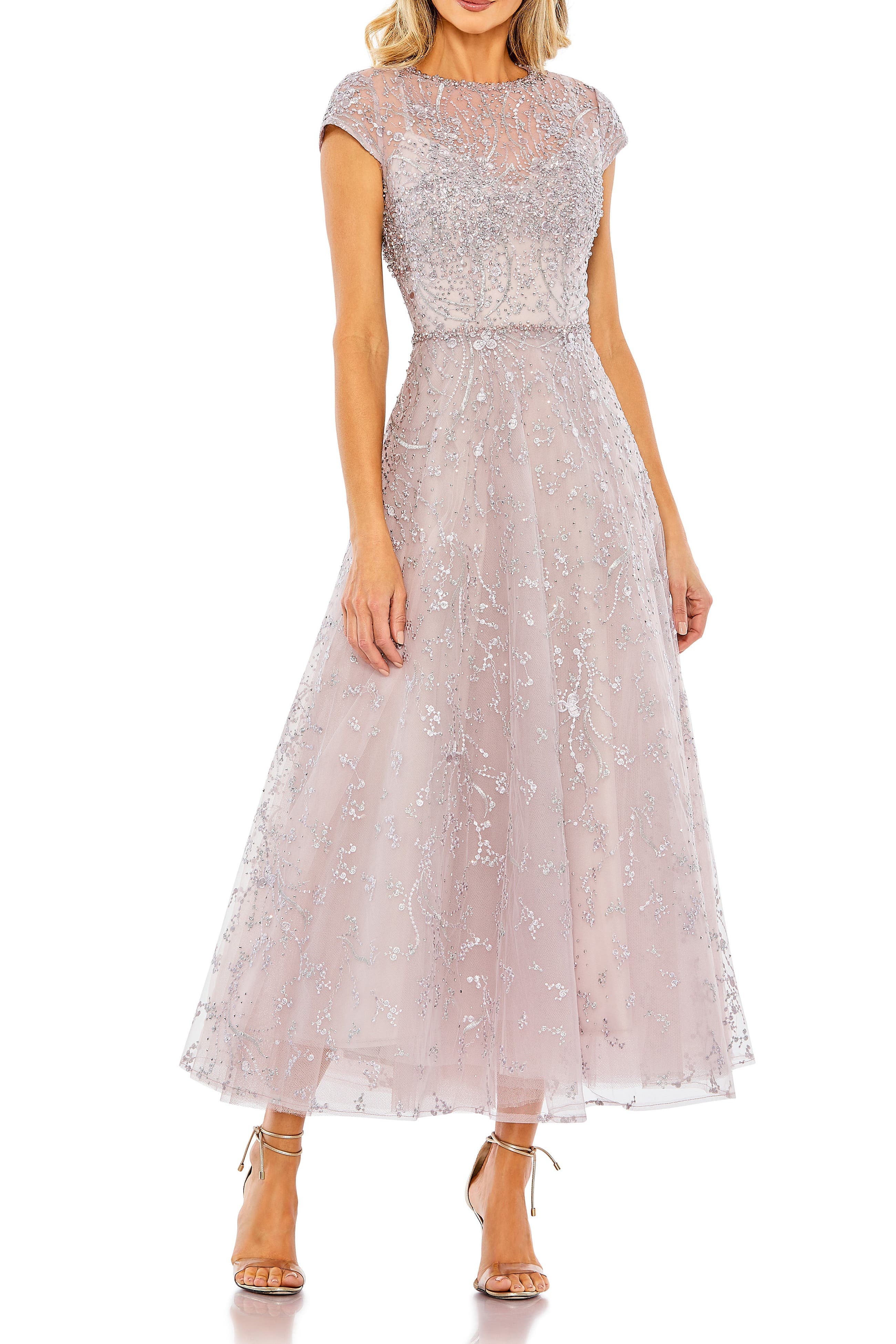 Petite Embellished High Neck Cap Sleeve A Line Dress - image 1