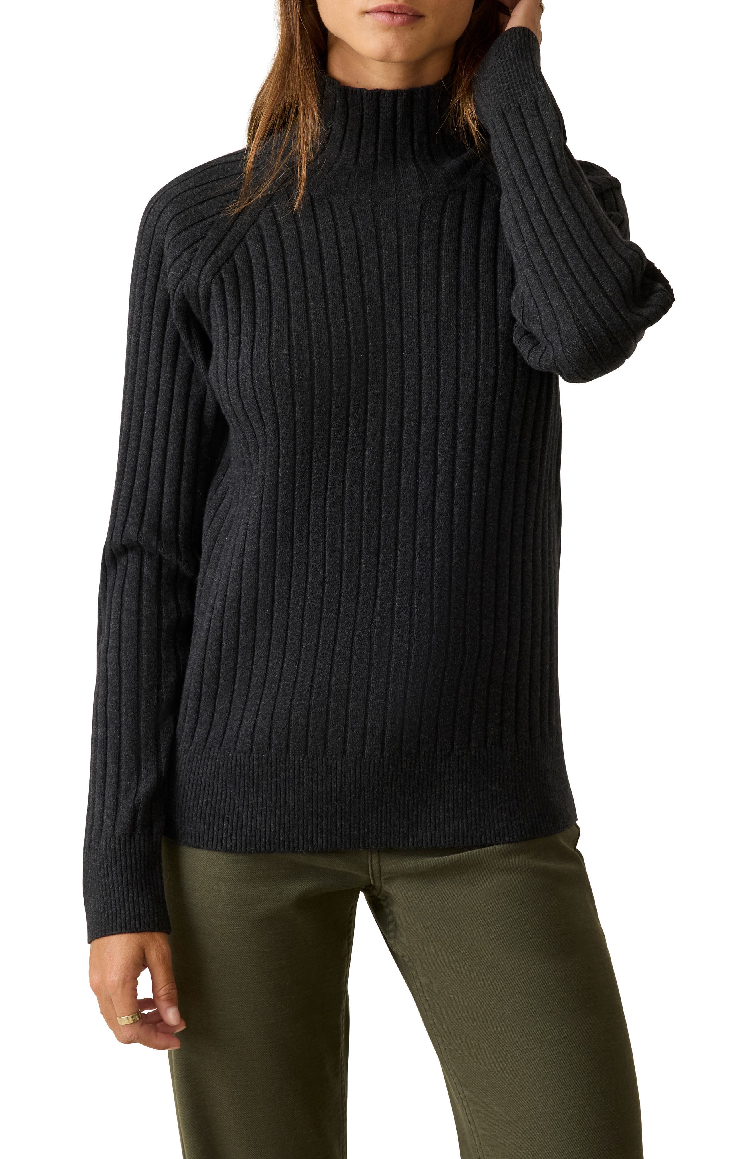 Jackson Mock Neck Cotton Blend Rib Sweater - image 1