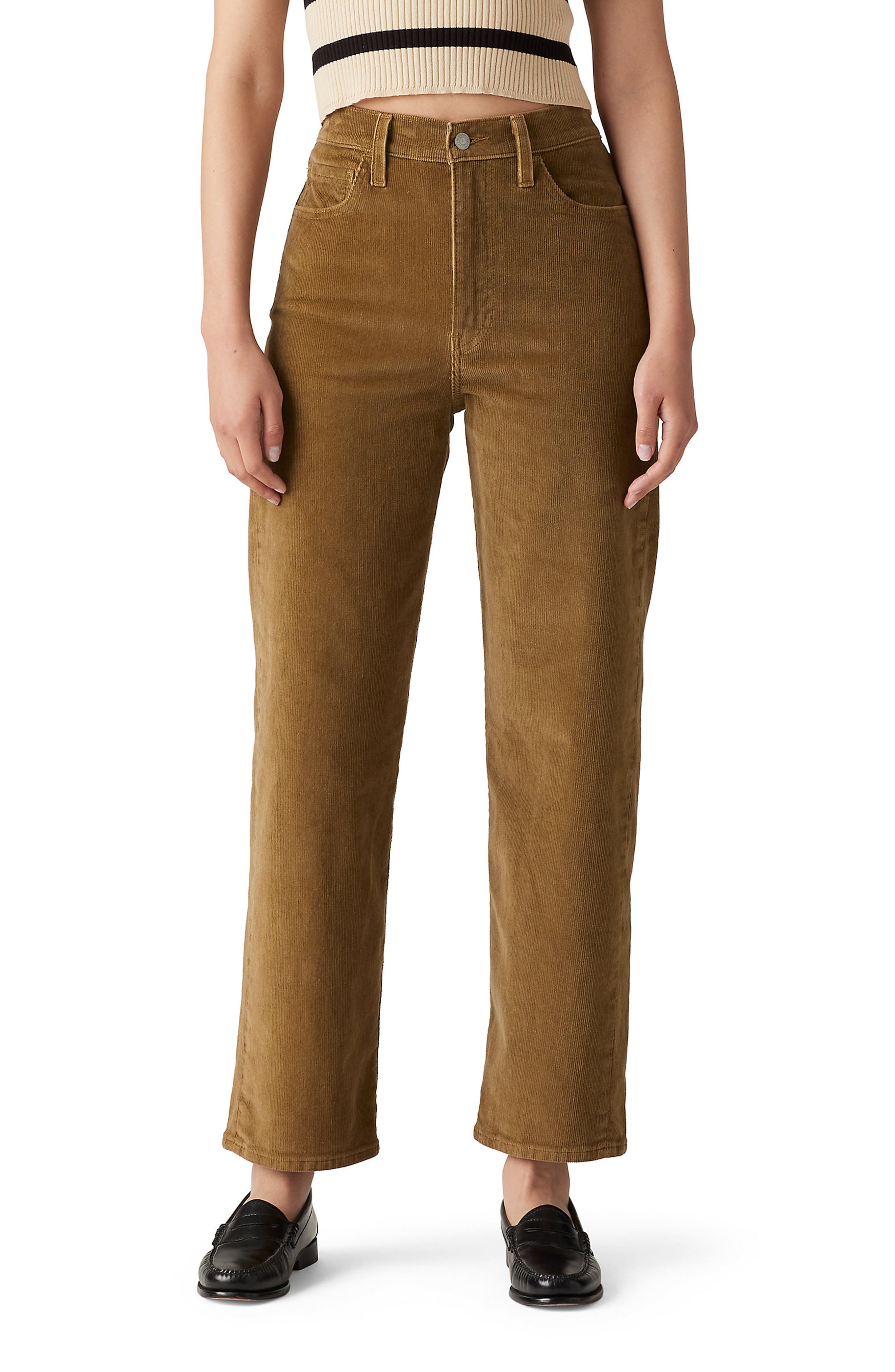 Ribcage High Waist Corduroy Ankle Straight Leg Pants - image 1