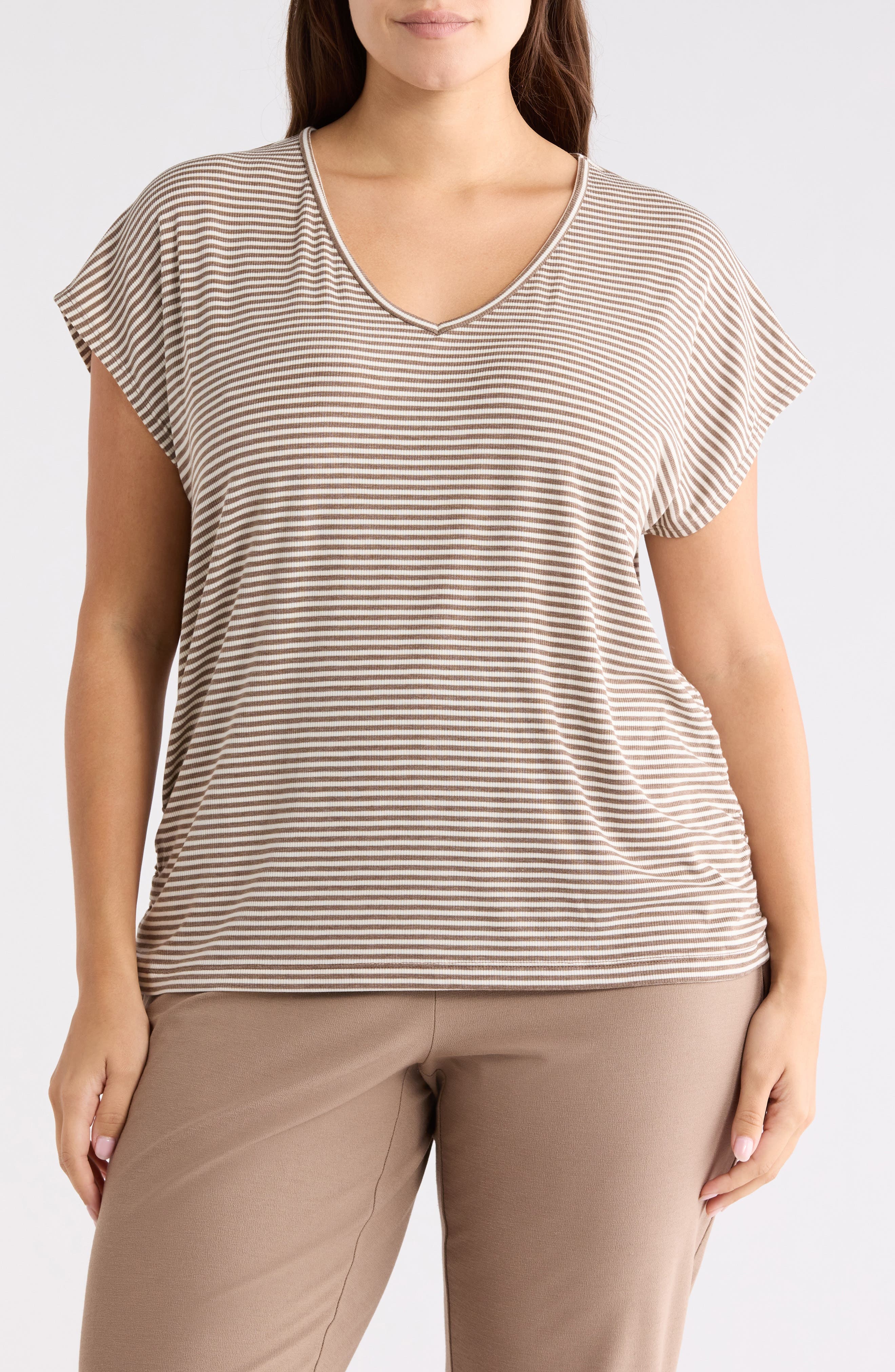 Stripe Cap Sleeve Cinch Side T-Shirt - image 1