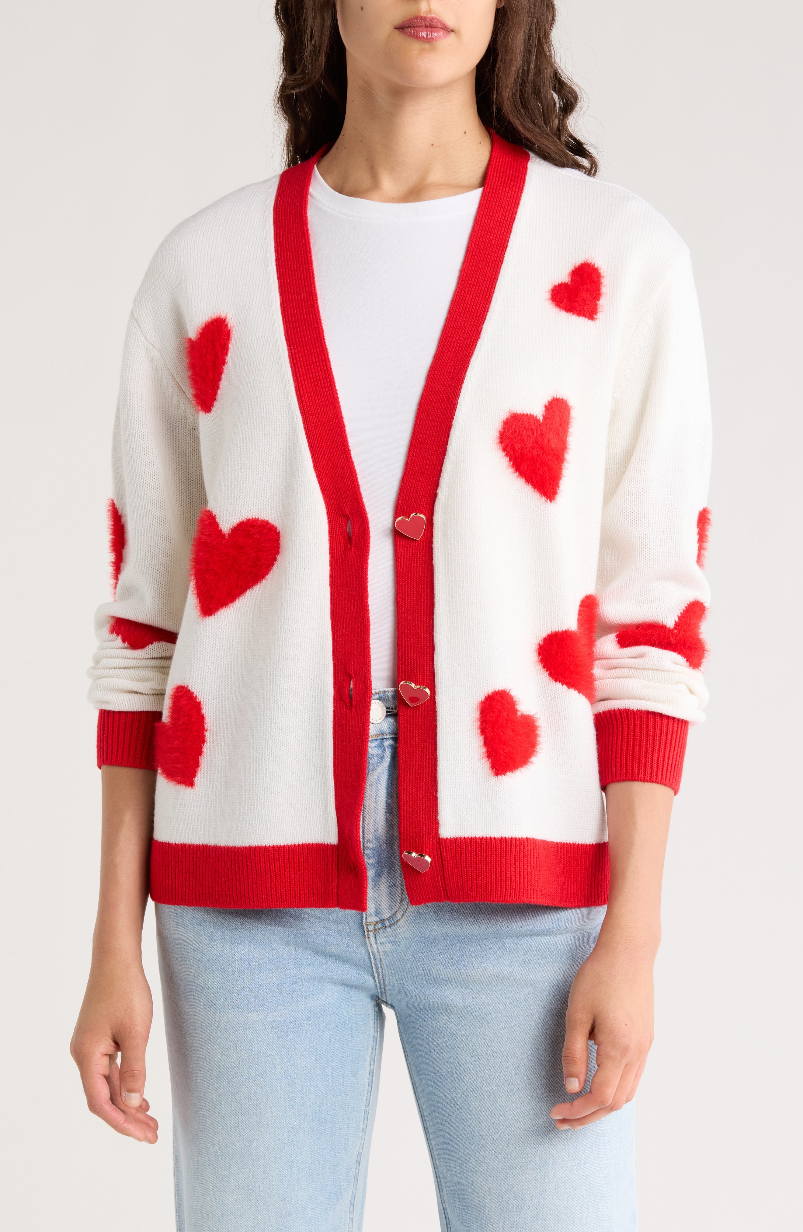 Bradley Intarsia Heart Wool Blend Cardigan - image 1