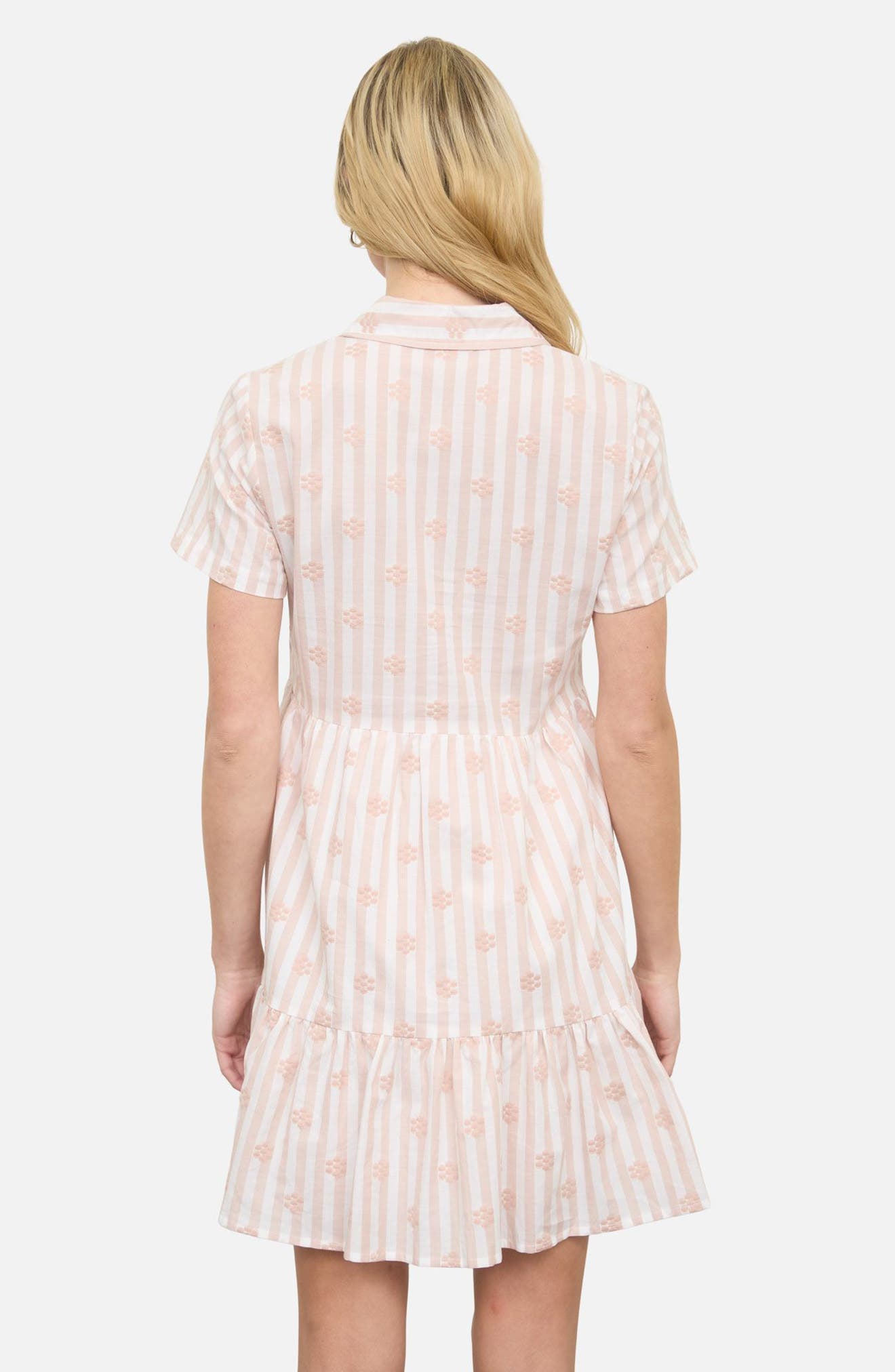 Floral Stripe Short Sleeve Cotton Shirtdress - image 2