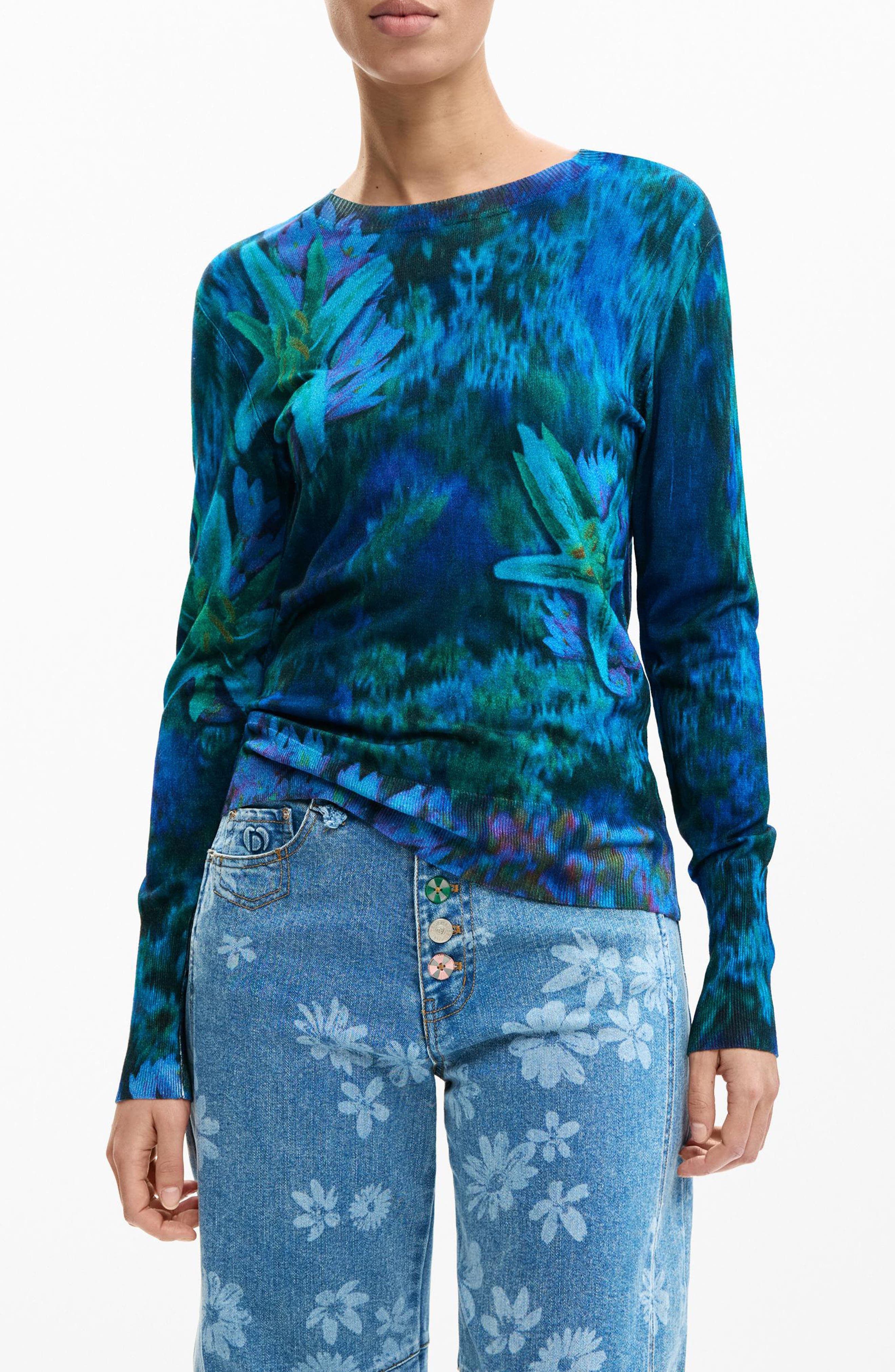 Floral Fine Gauge Crewneck Sweater - image 1