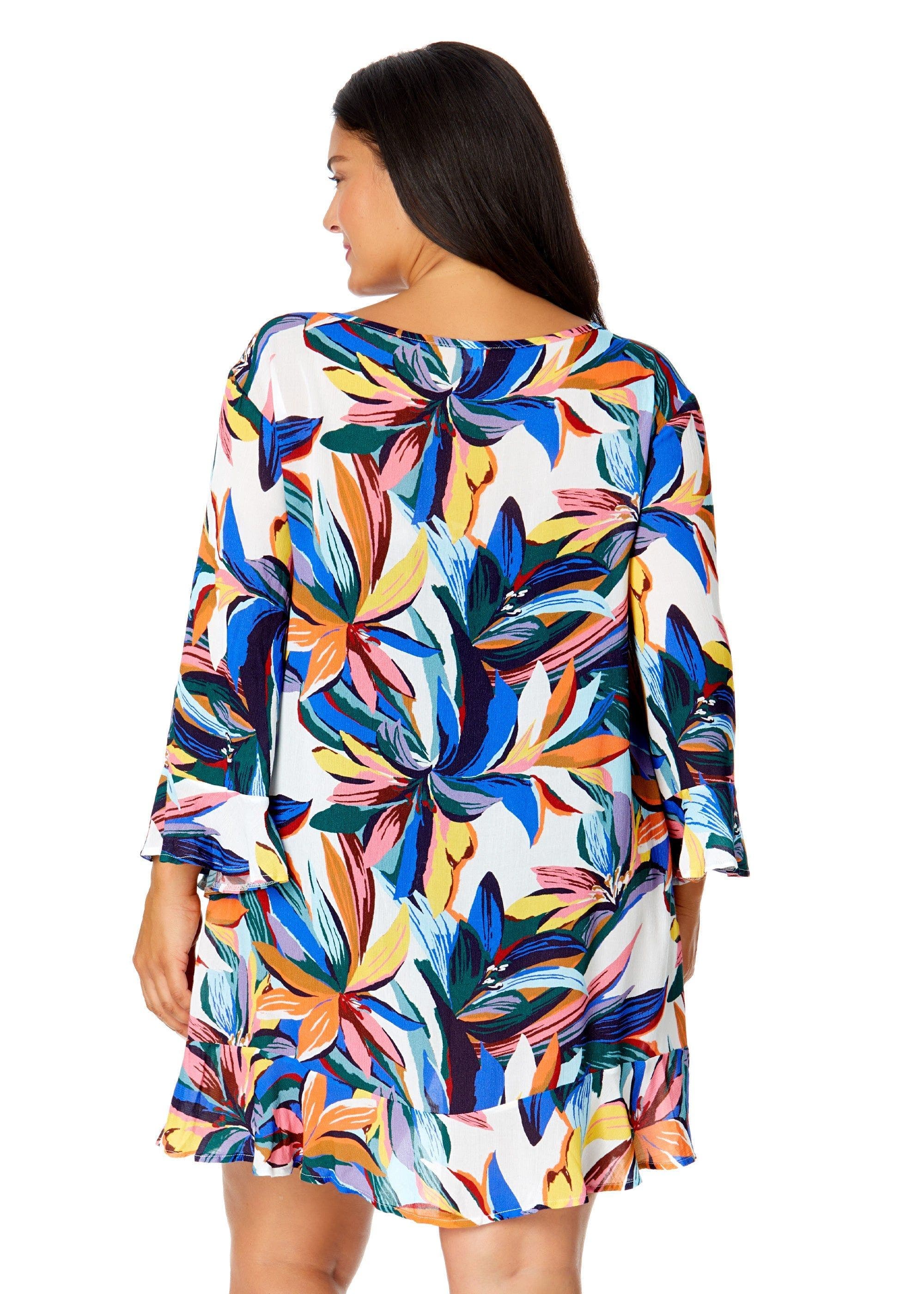 Women's Plus Riviera Floral Flounce V Neck Tunic Swimsuit Cover Up - image 2