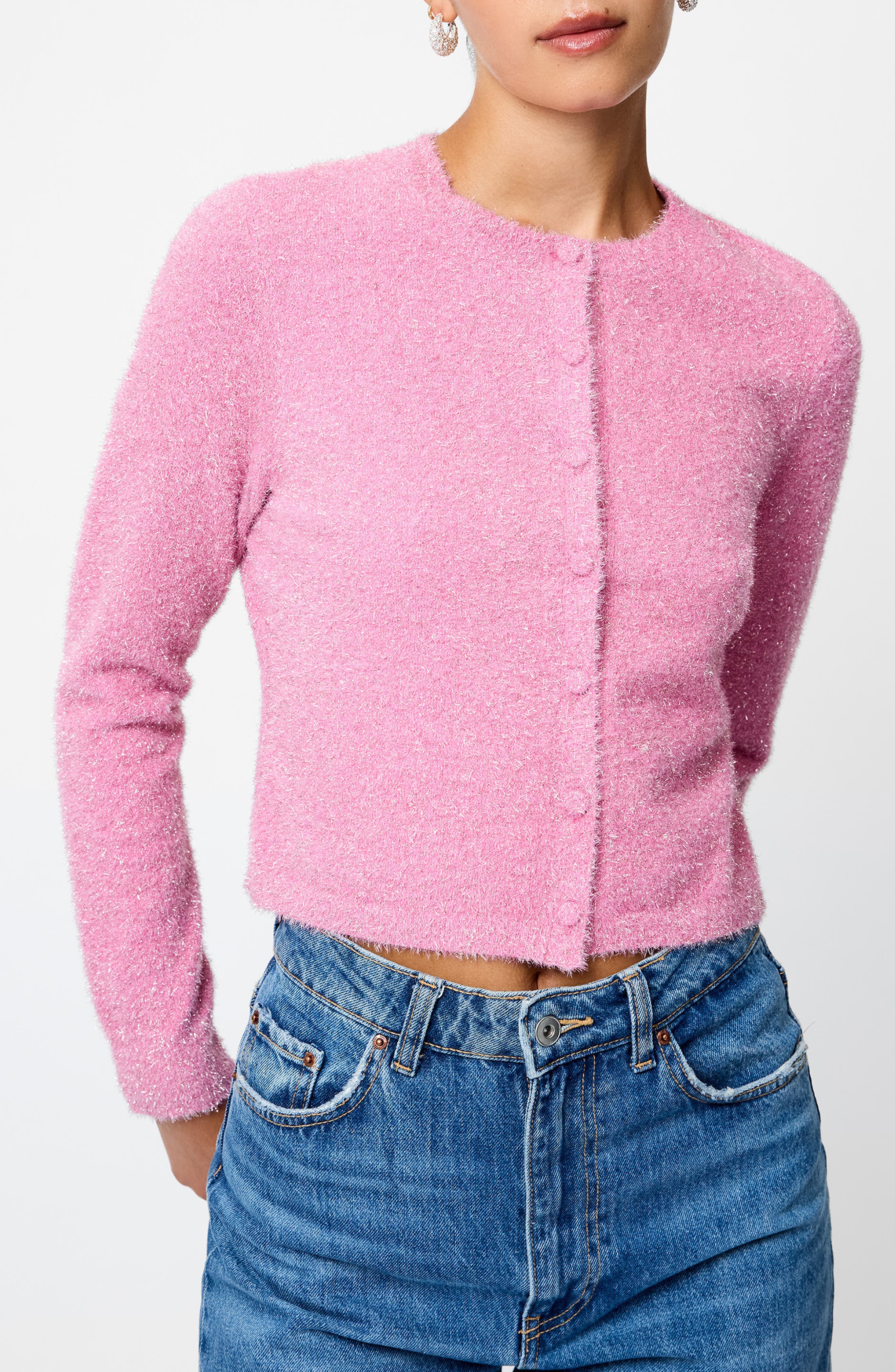 Tinsel Metallic Fuzzy Cardigan - image 1