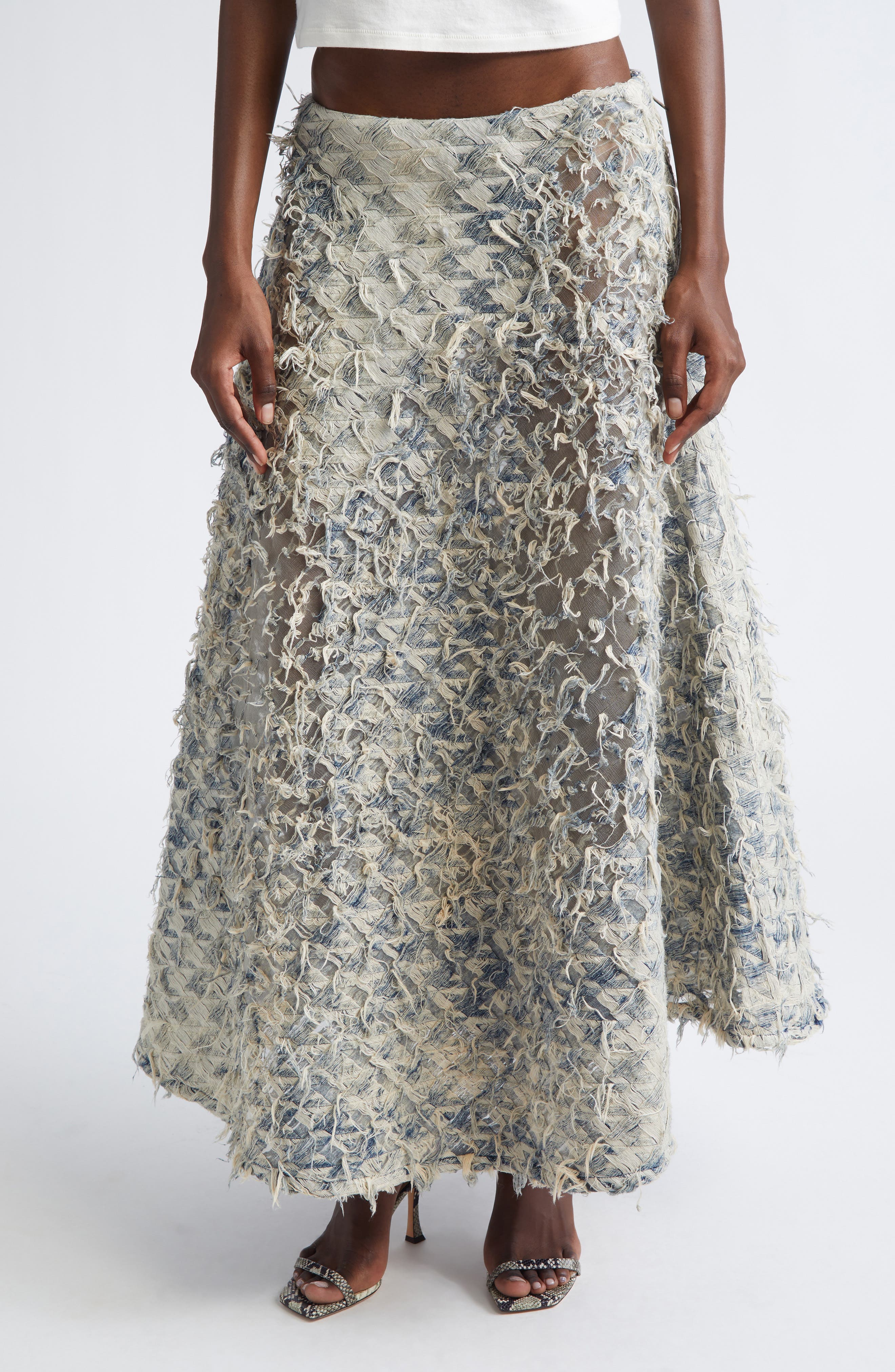 De-Annina-Fsh Devore Houndstooth Denim Maxi Skirt - image 1