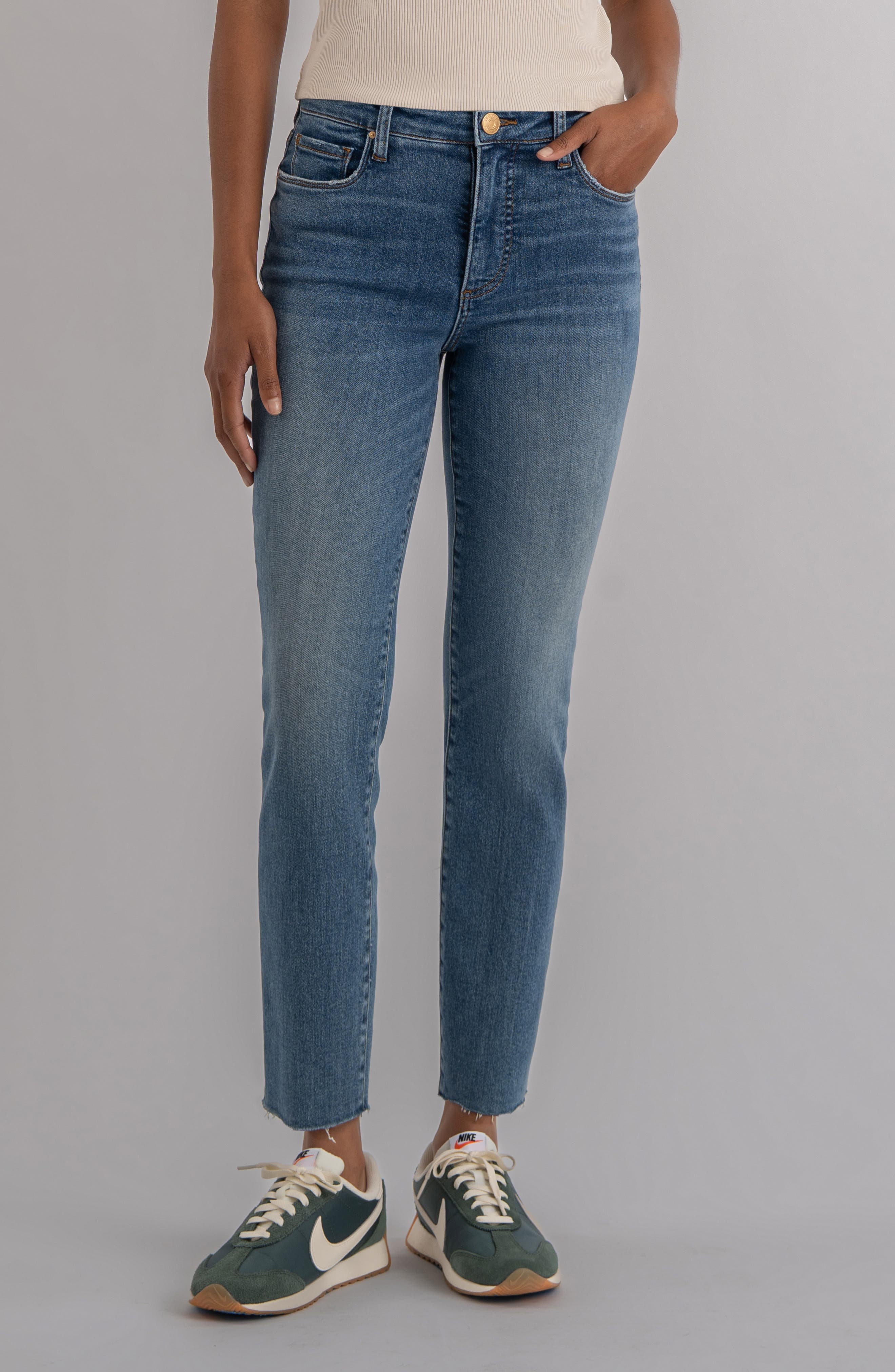 Reese Fab Ab Raw Hem High Waist Ankle Slim Straight Leg Jeans - image 1