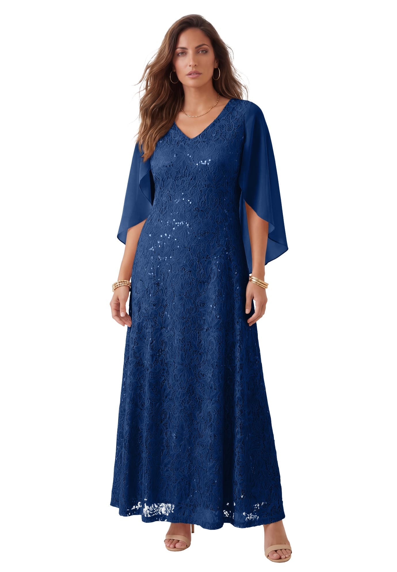 Plus-Size Allover Lace Gown With Capelet - image 3