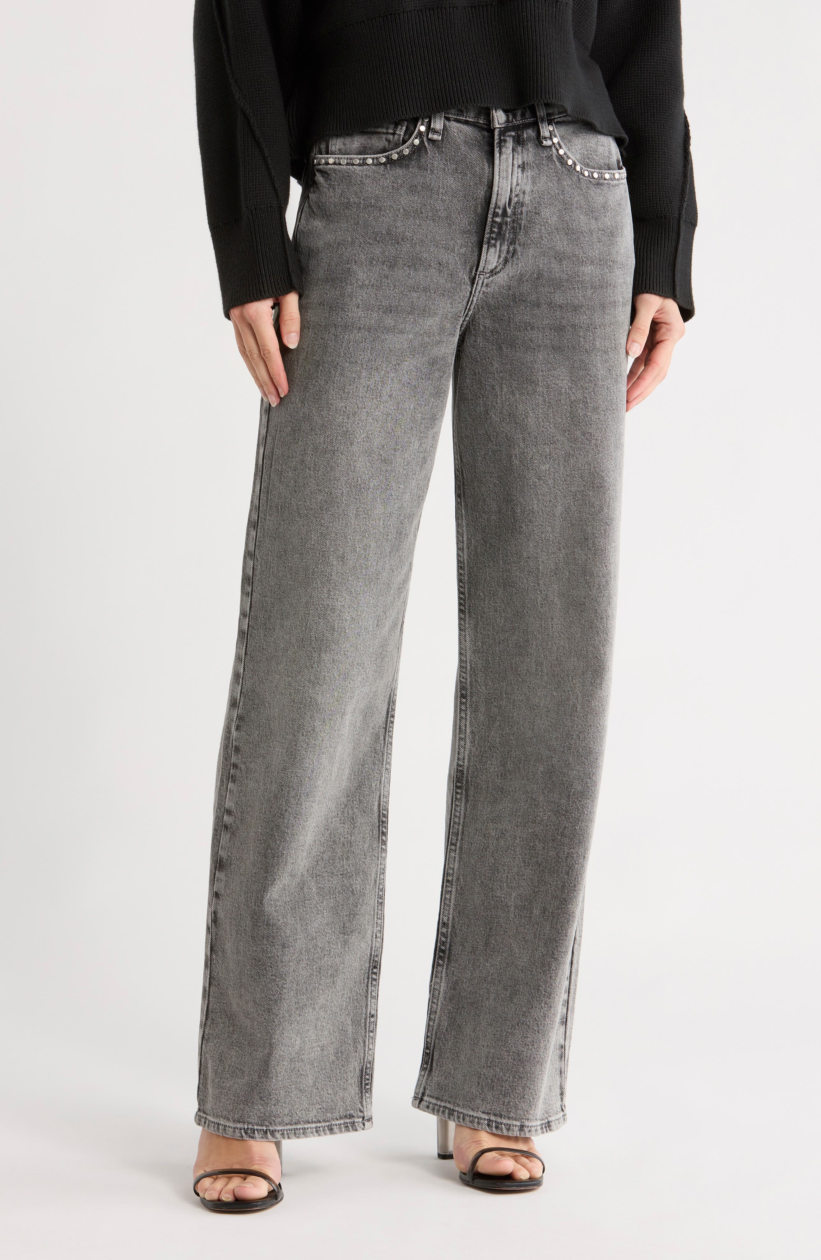 Lori Embellished Mid Rise Wide Leg Jeans - image 1