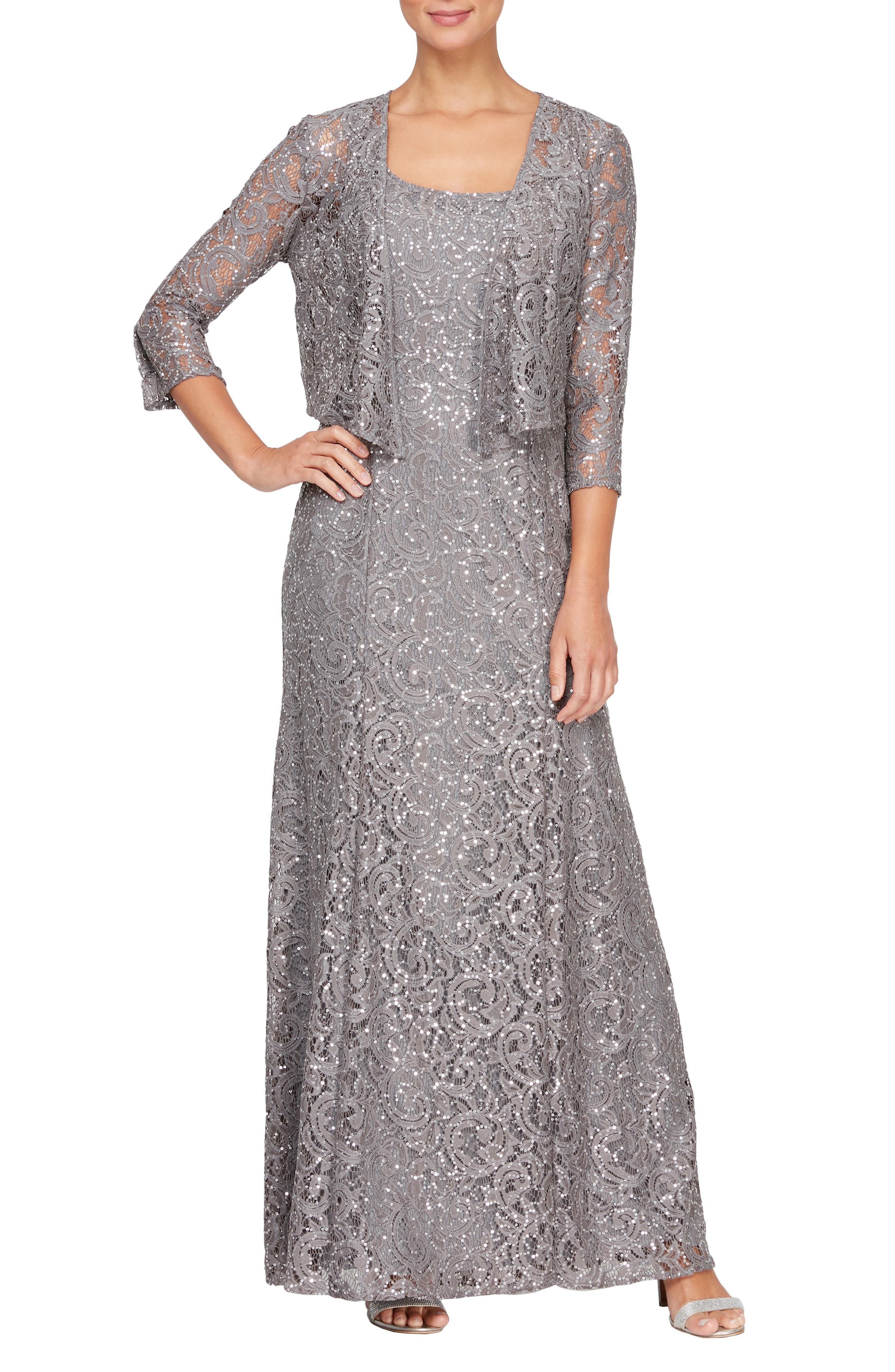 Two-Piece Sequin Lace Gown & Jacket - image 1