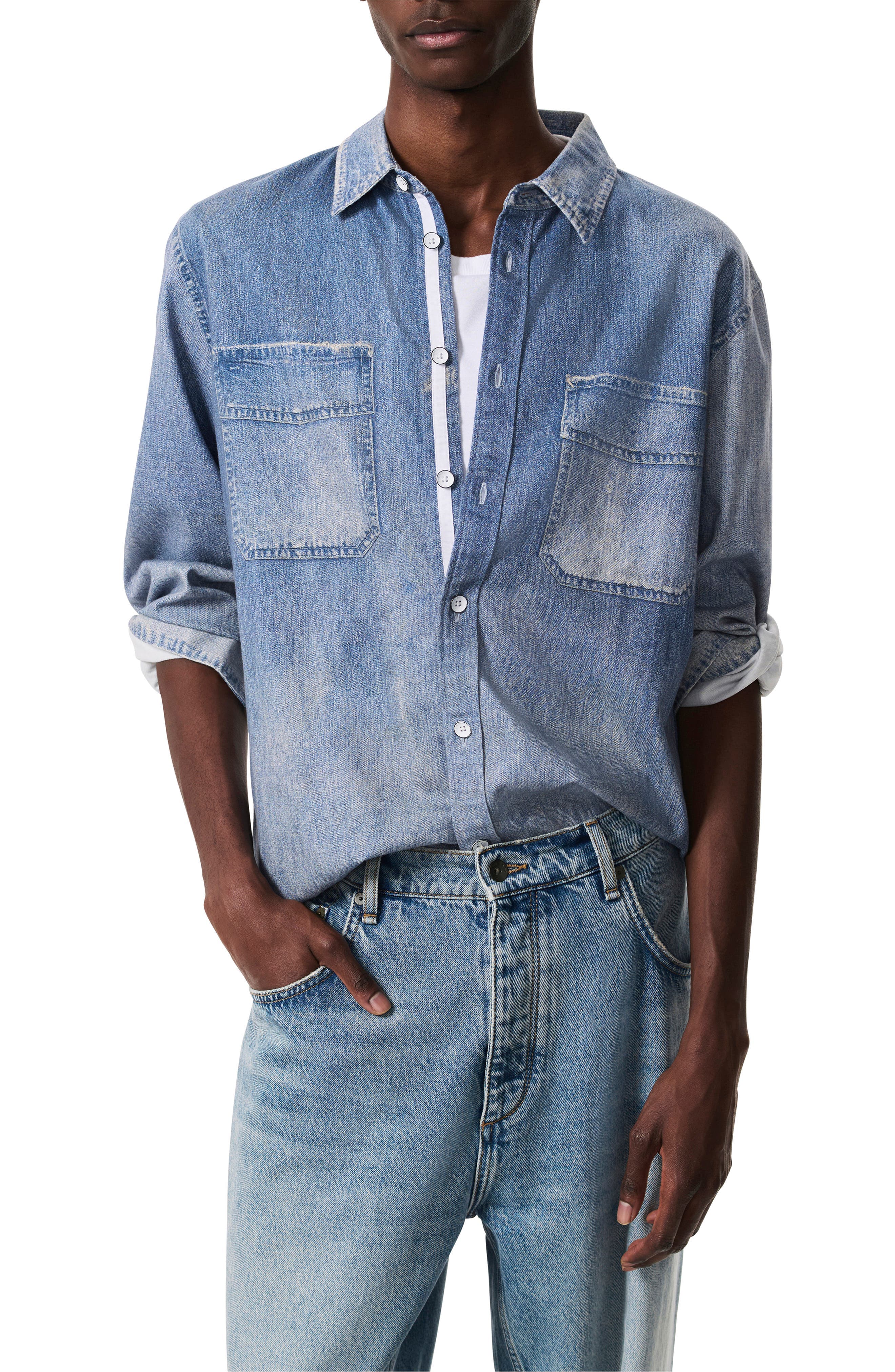 Miramar CPO Faux Denim Cotton Terry Button-Up Shirt - image 1