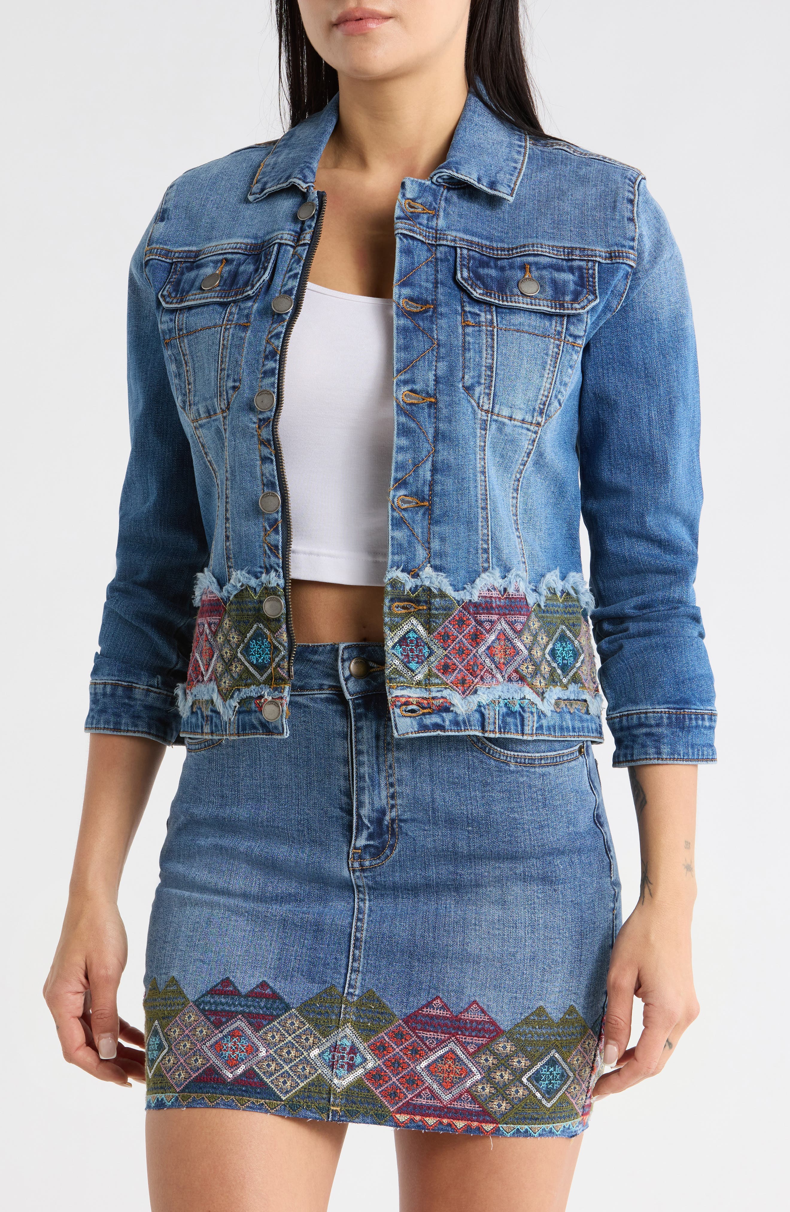 Embroidered Crop Denim Jacket - image 1