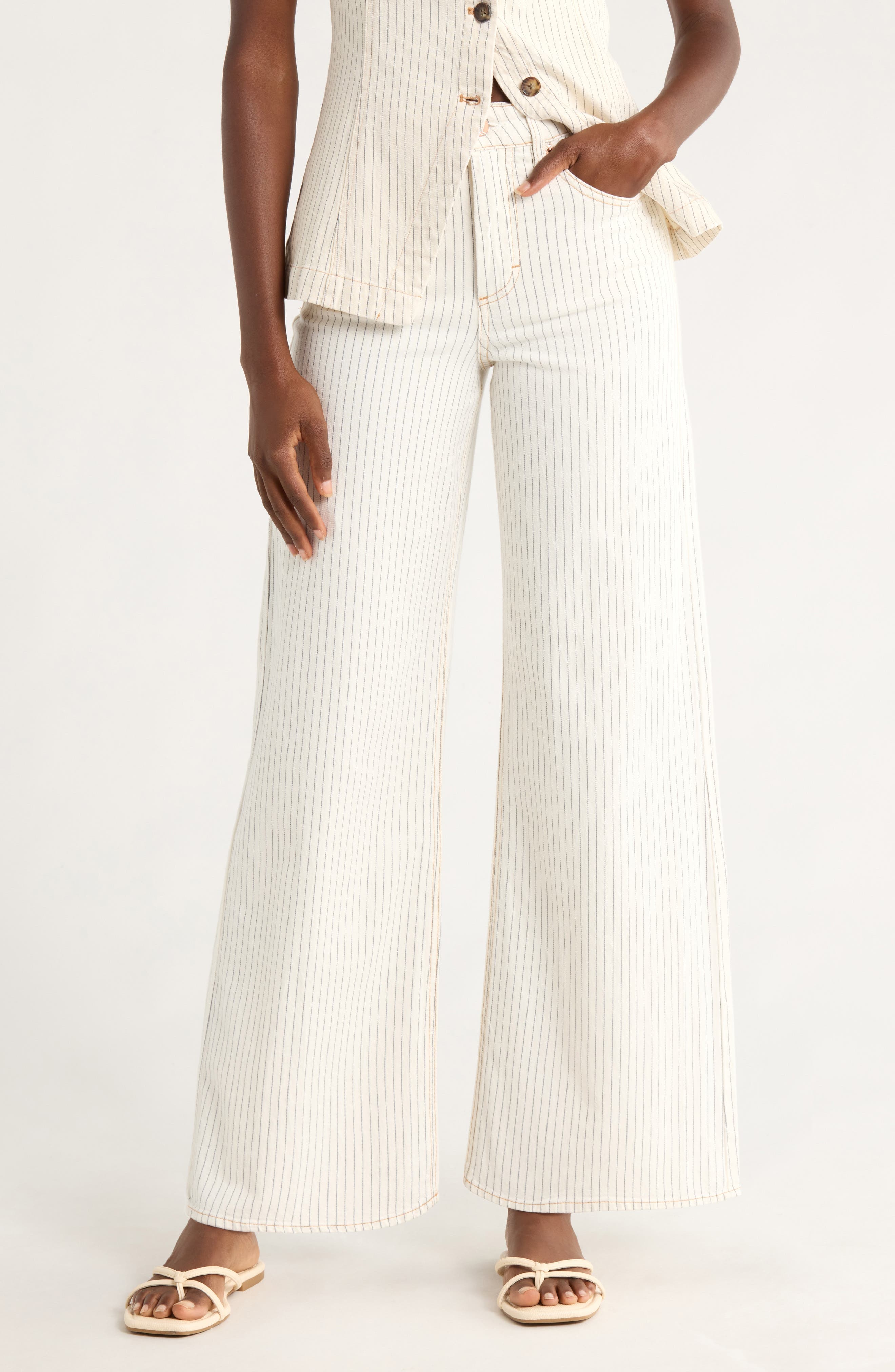 Charlie Pinstripe Wide Leg Jeans - image 1