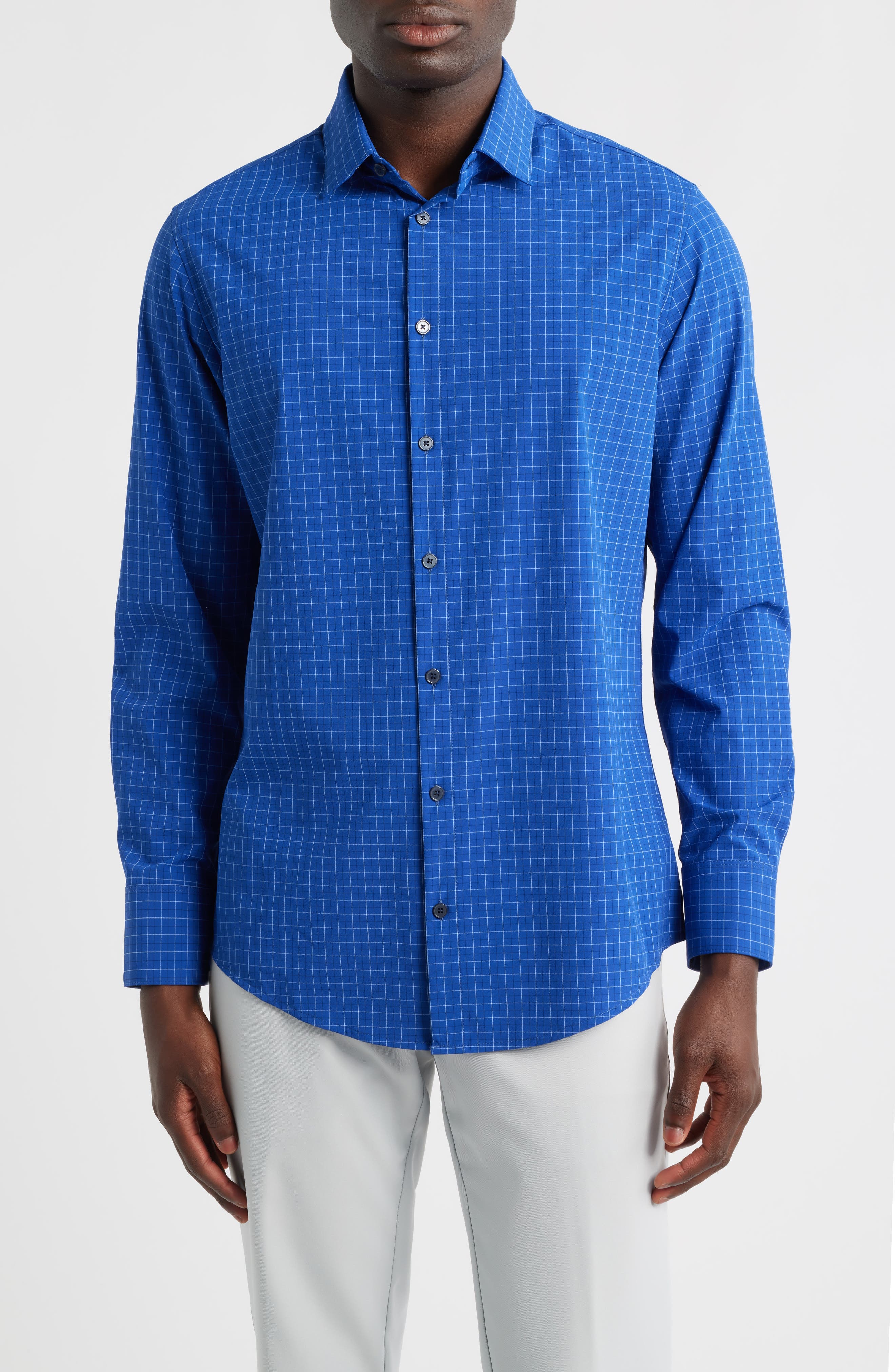 Leeward No Tuck Trim Fit Plaid Performance Button-Up Shirt - image 1