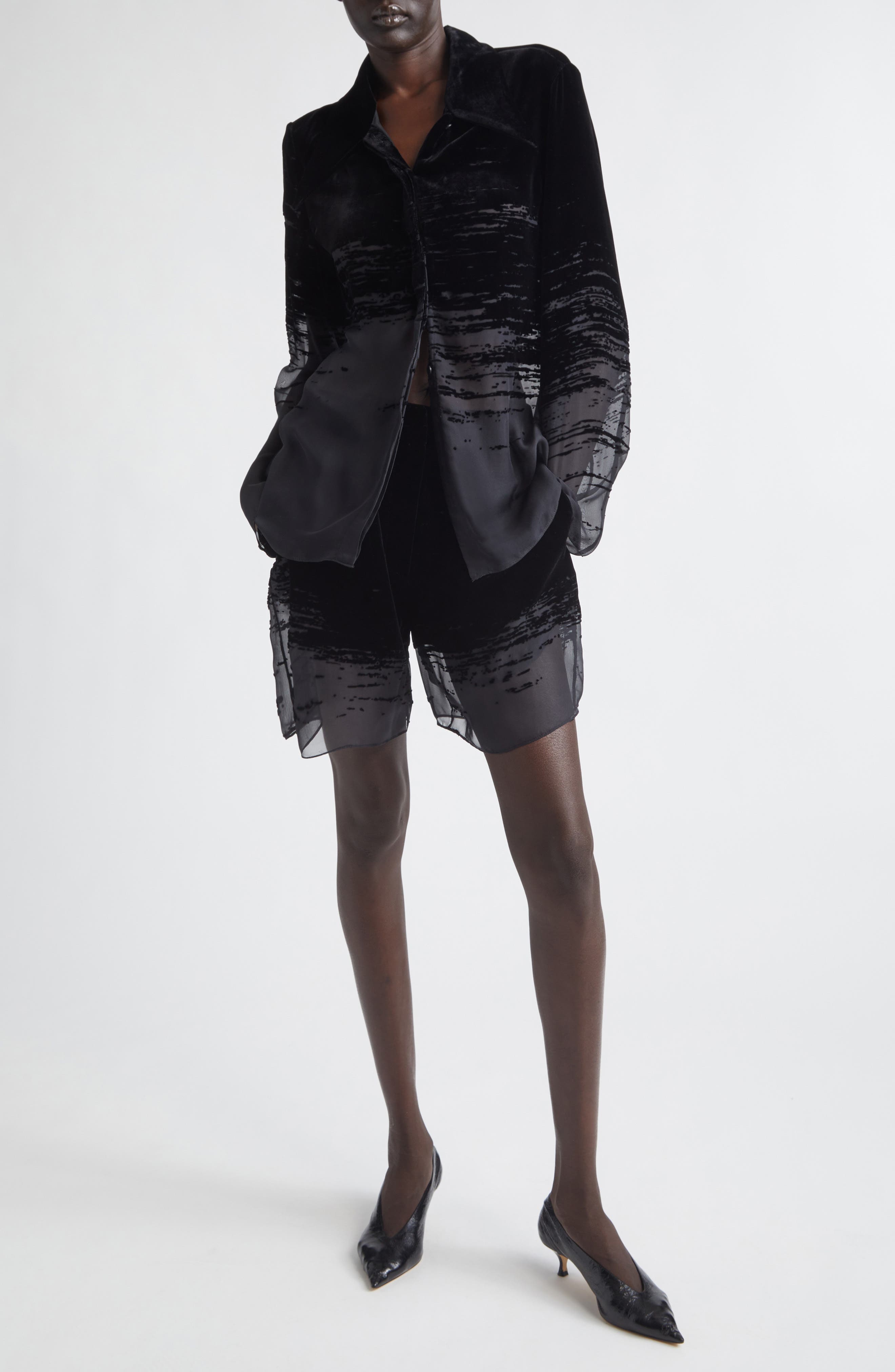 Glitch Devore Velvet & Sheer Chiffon Shorts - image 2