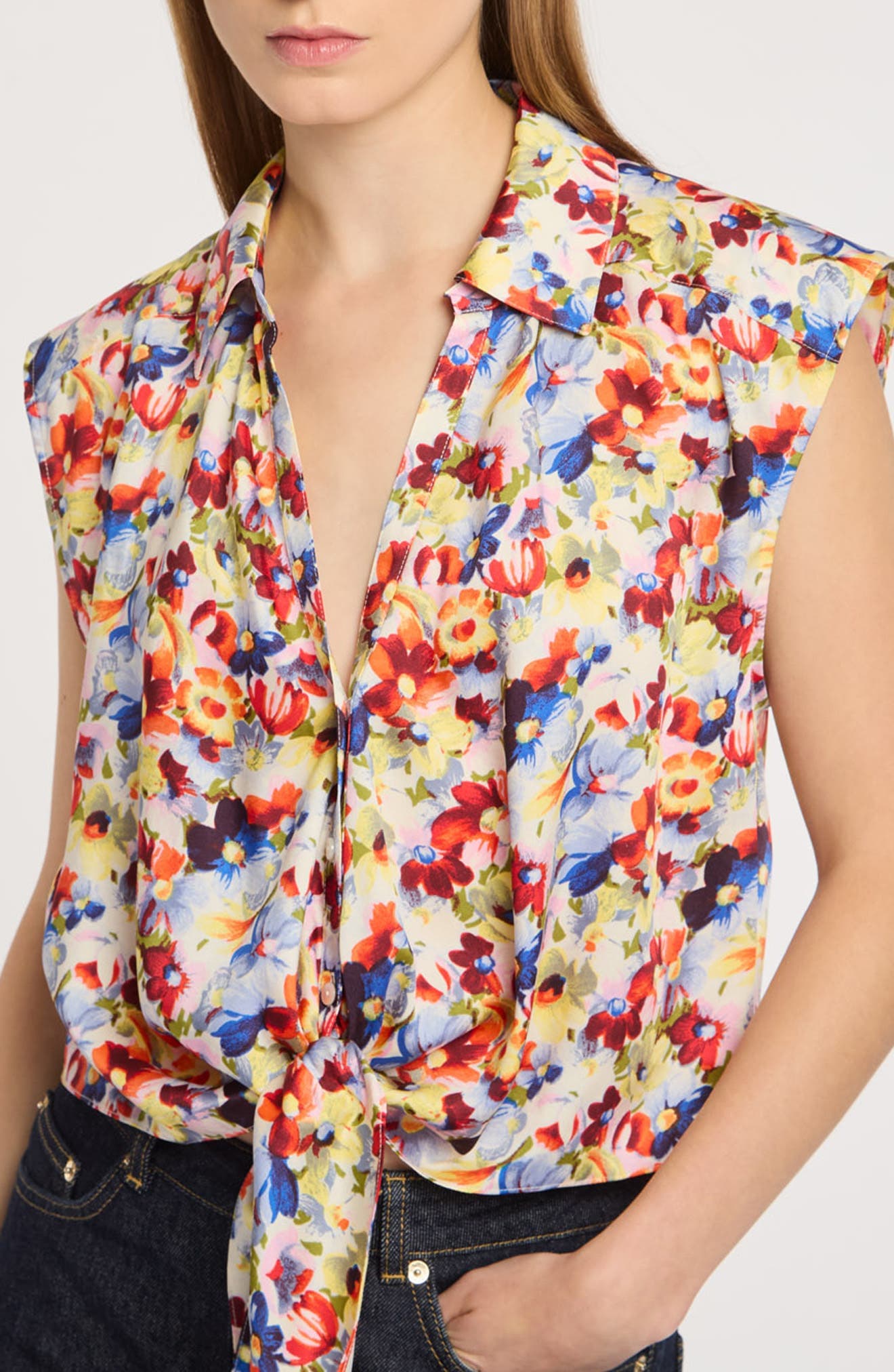 Wildflower Bunch Tie Front Crop Button-Up Shirt - image 1