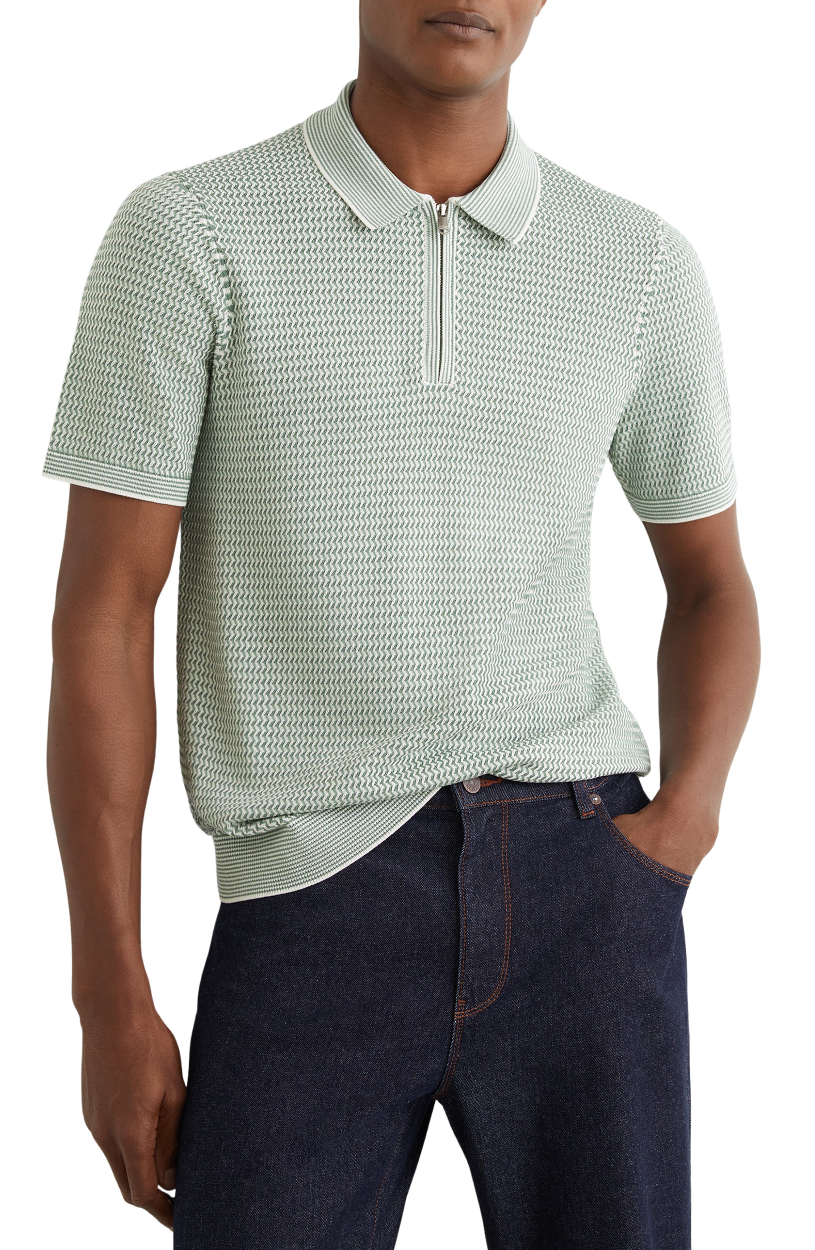 Brink Textured Stitch Quarter Zip Polo - image 1