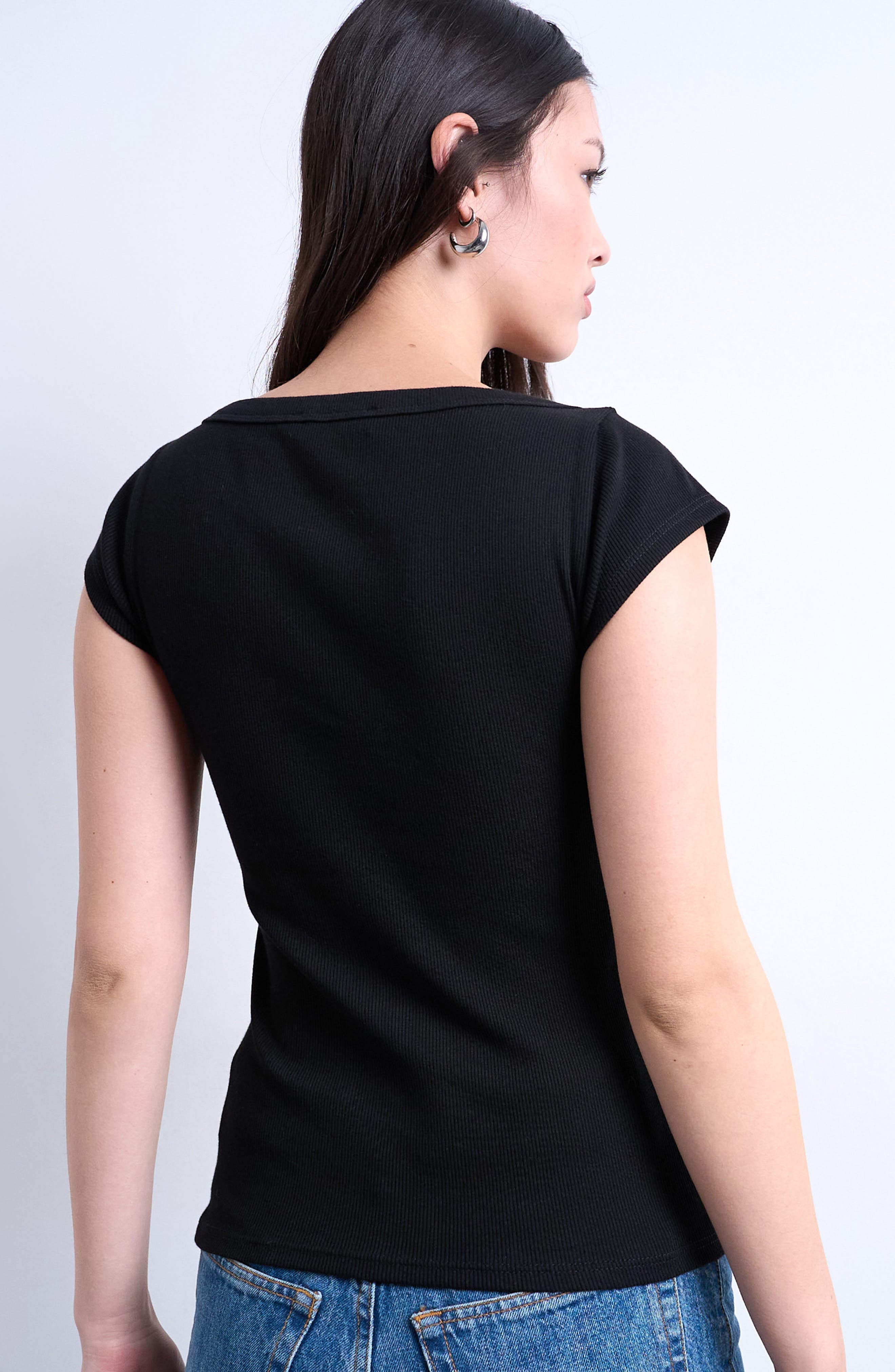 Square Neck Stretch Cotton Rib T-Shirt - image 2