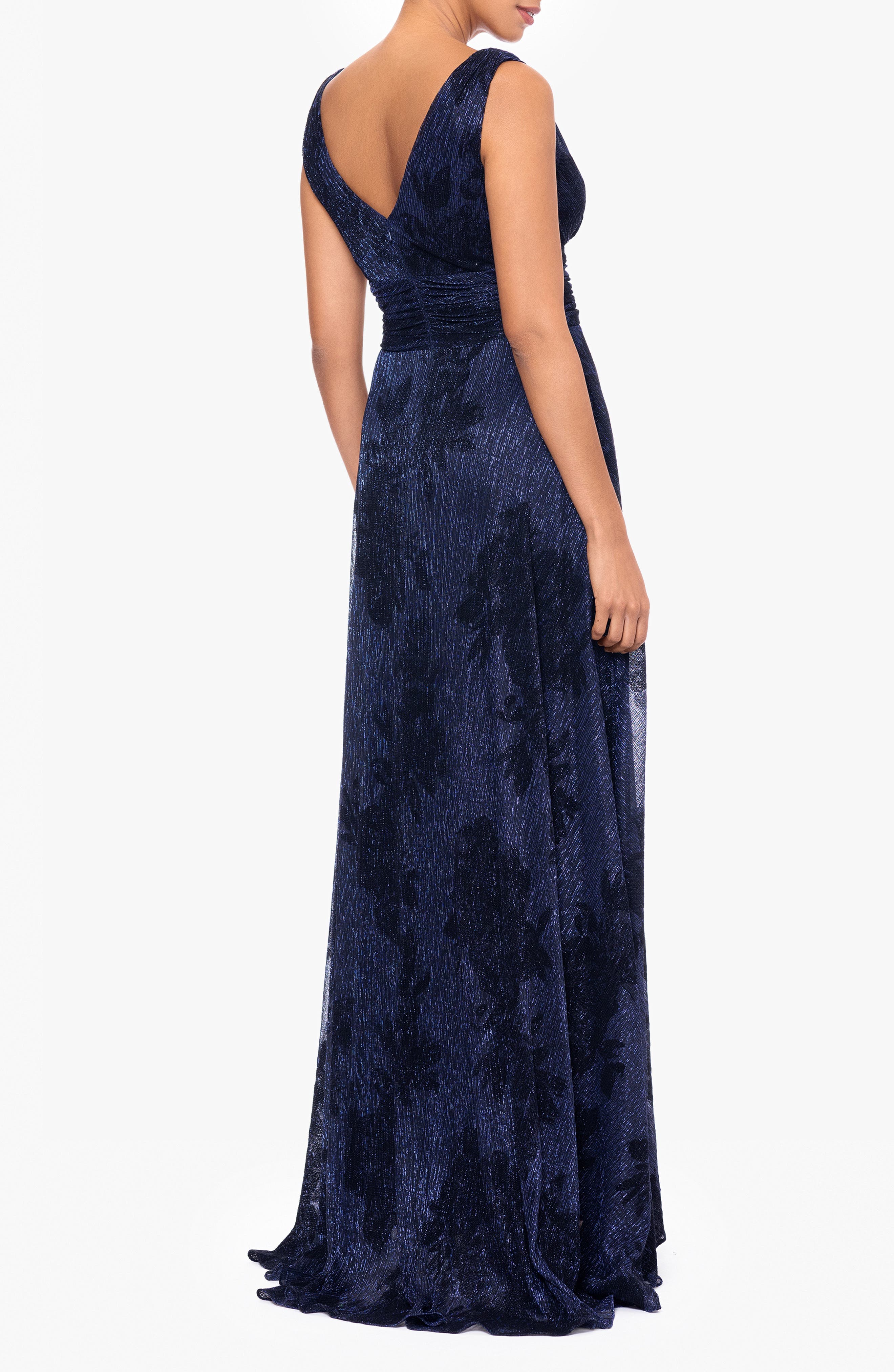 Flock Floral Metallic Crinkle Gown - image 2
