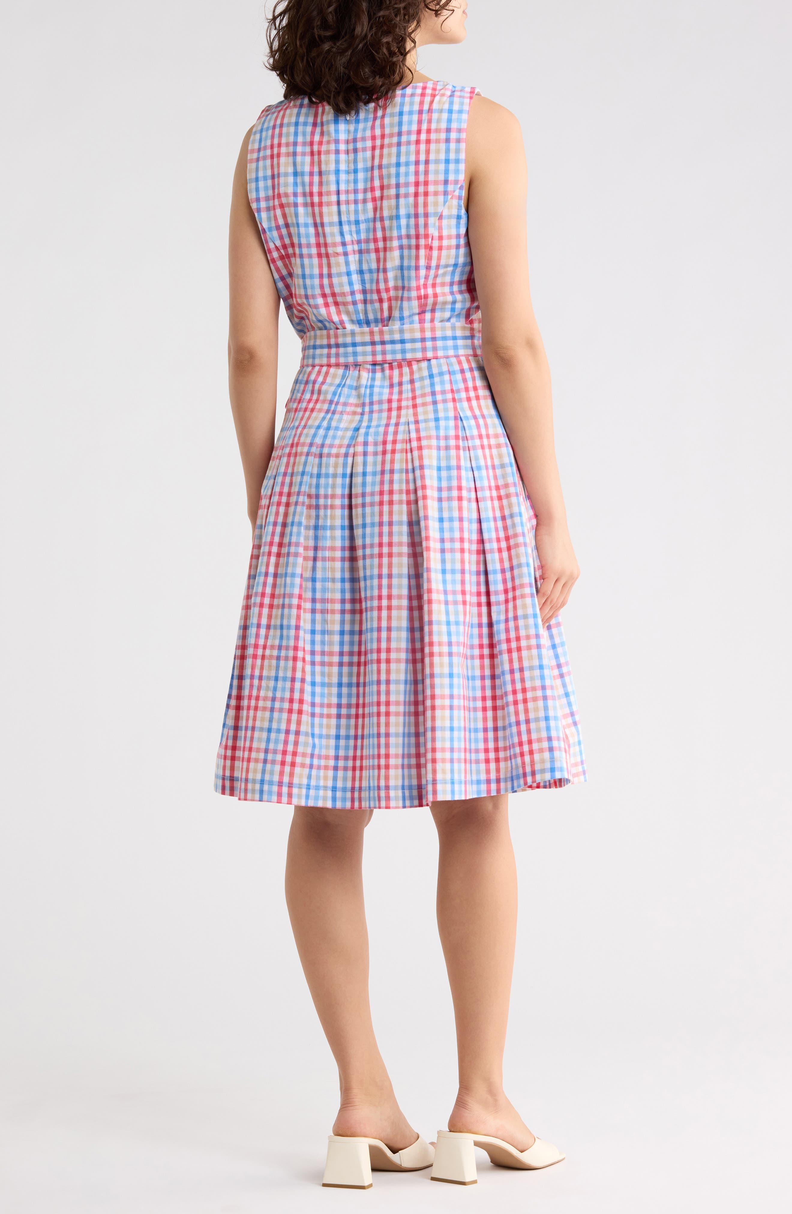 Gingham Sleeveless Cotton Fit & Flare Dress - image 2