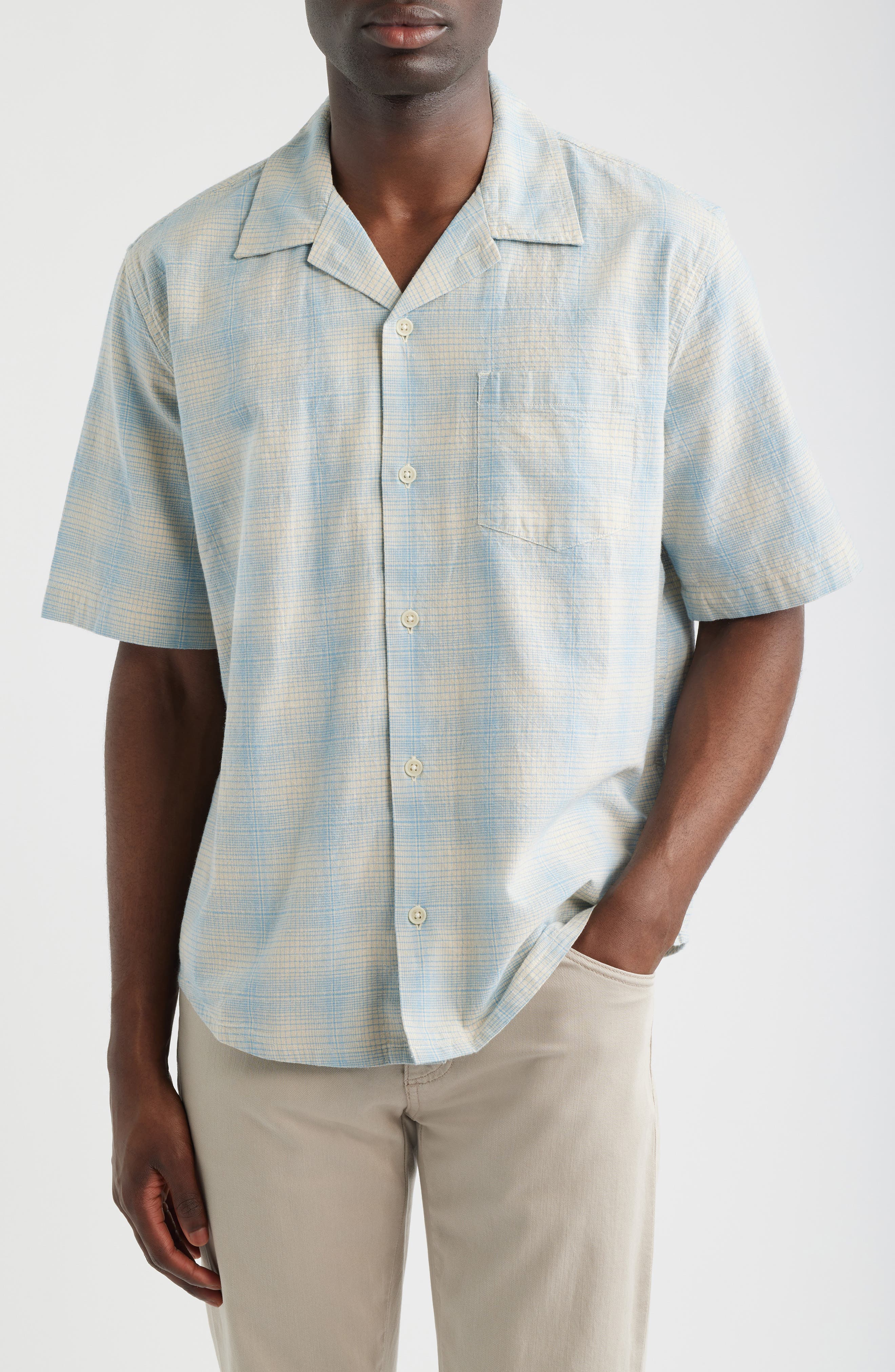 Plaid Short Sleeve Cotton & Linen Camp Shirt - image 1