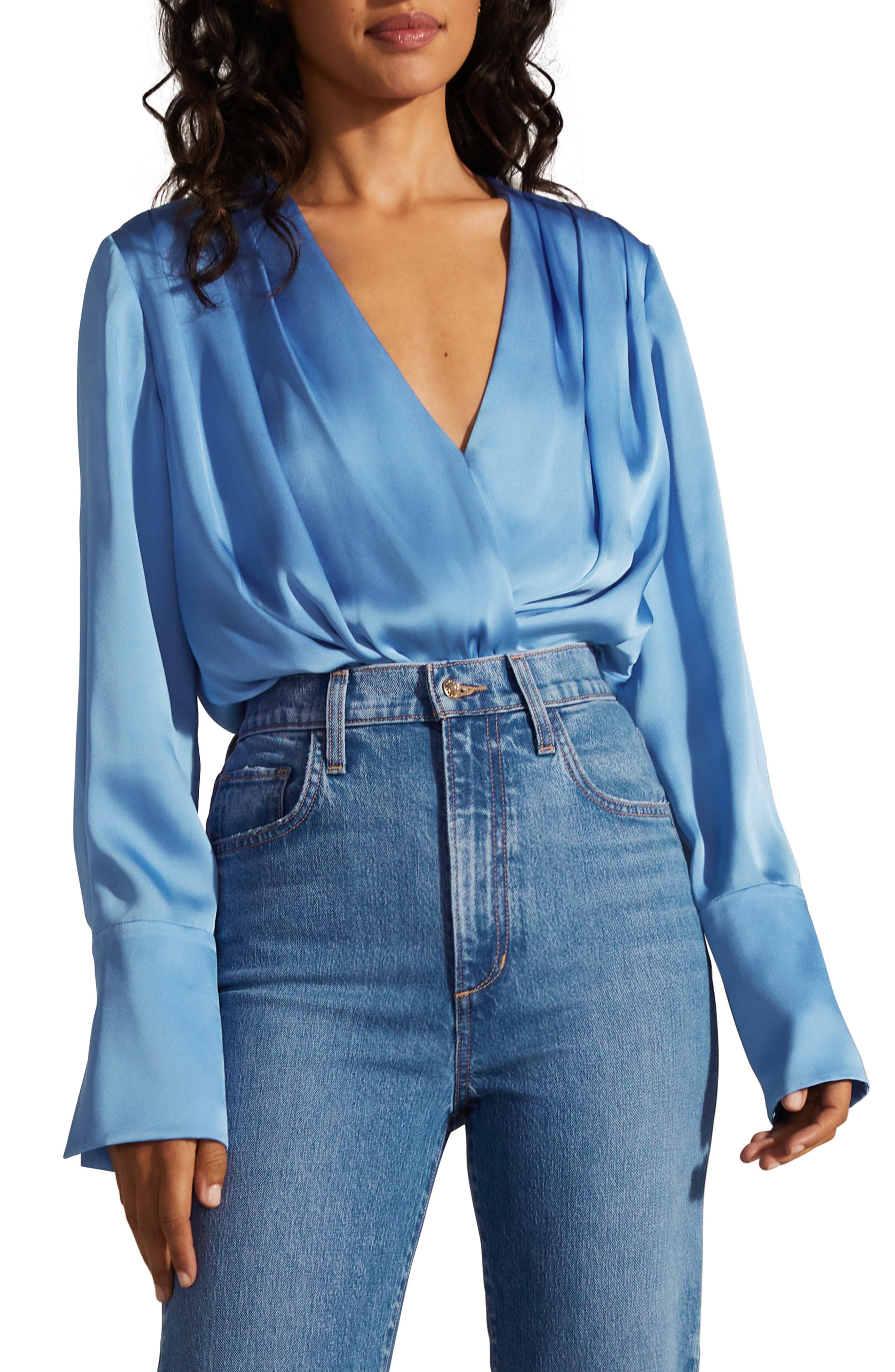 Surplice Long Sleeve Satin Bodysuit - image 1