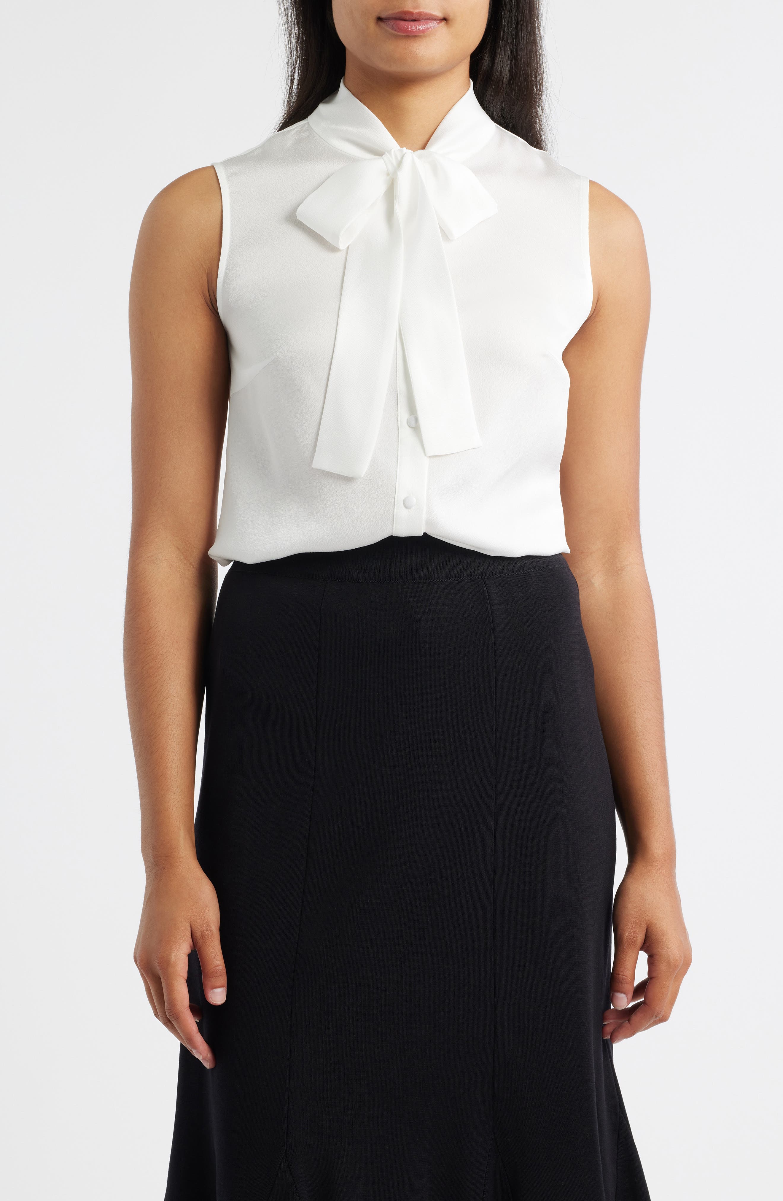 Pussybow Sleeveless Button-Up Shirt - image 1