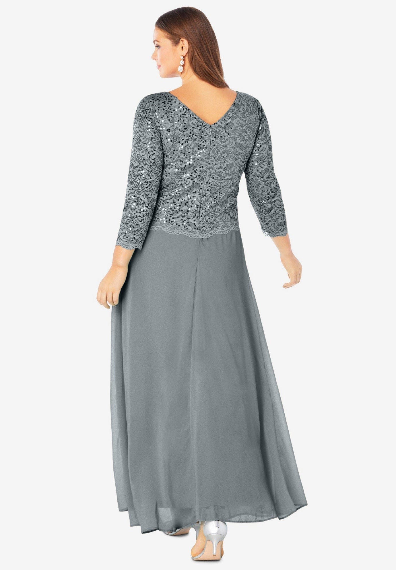 Plus Size Sequin Lace Three Quarter Sleeve A-Line Gown - image 4
