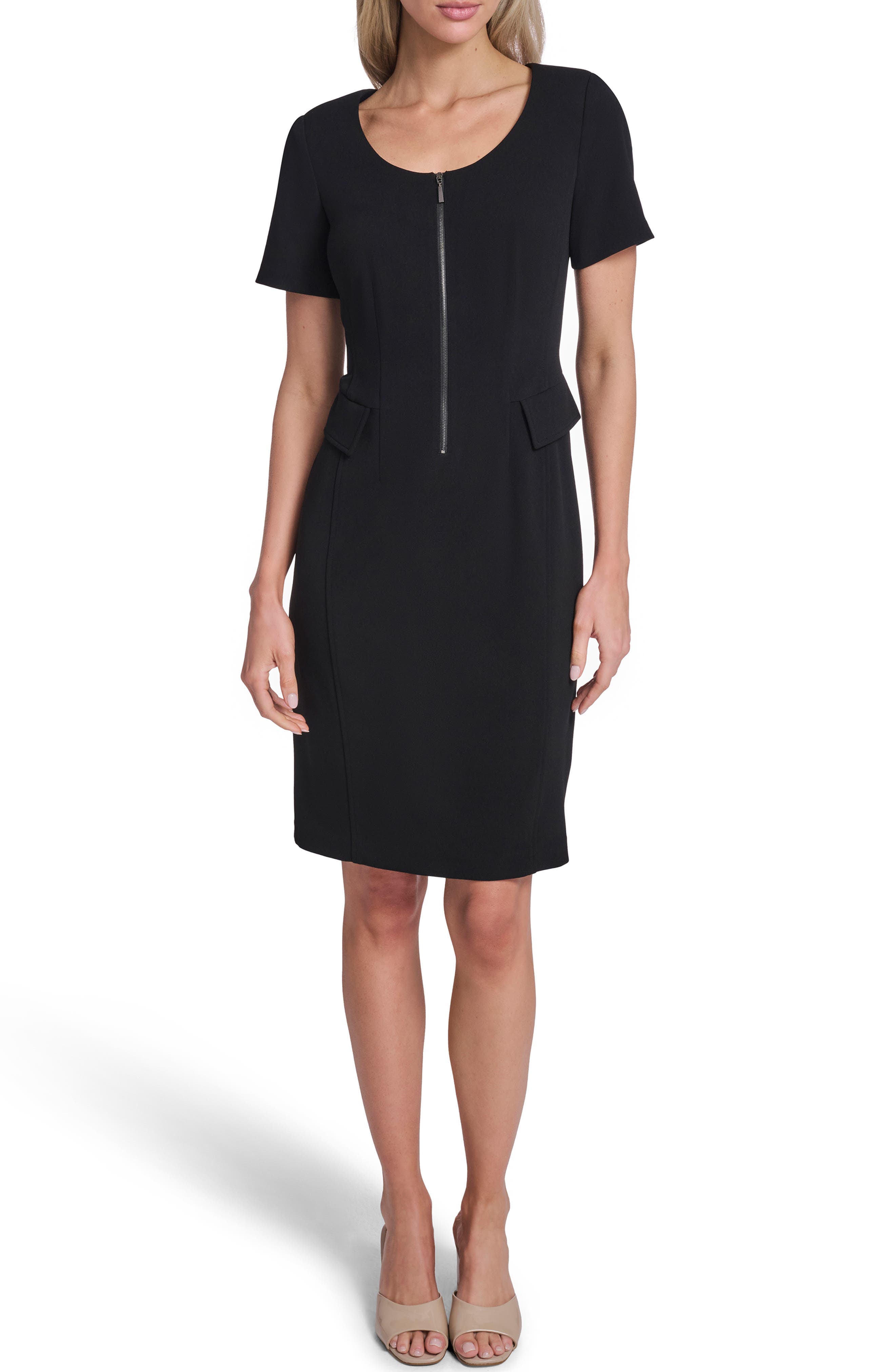Scoop Neck Zip Front Sheath Dress - image 1