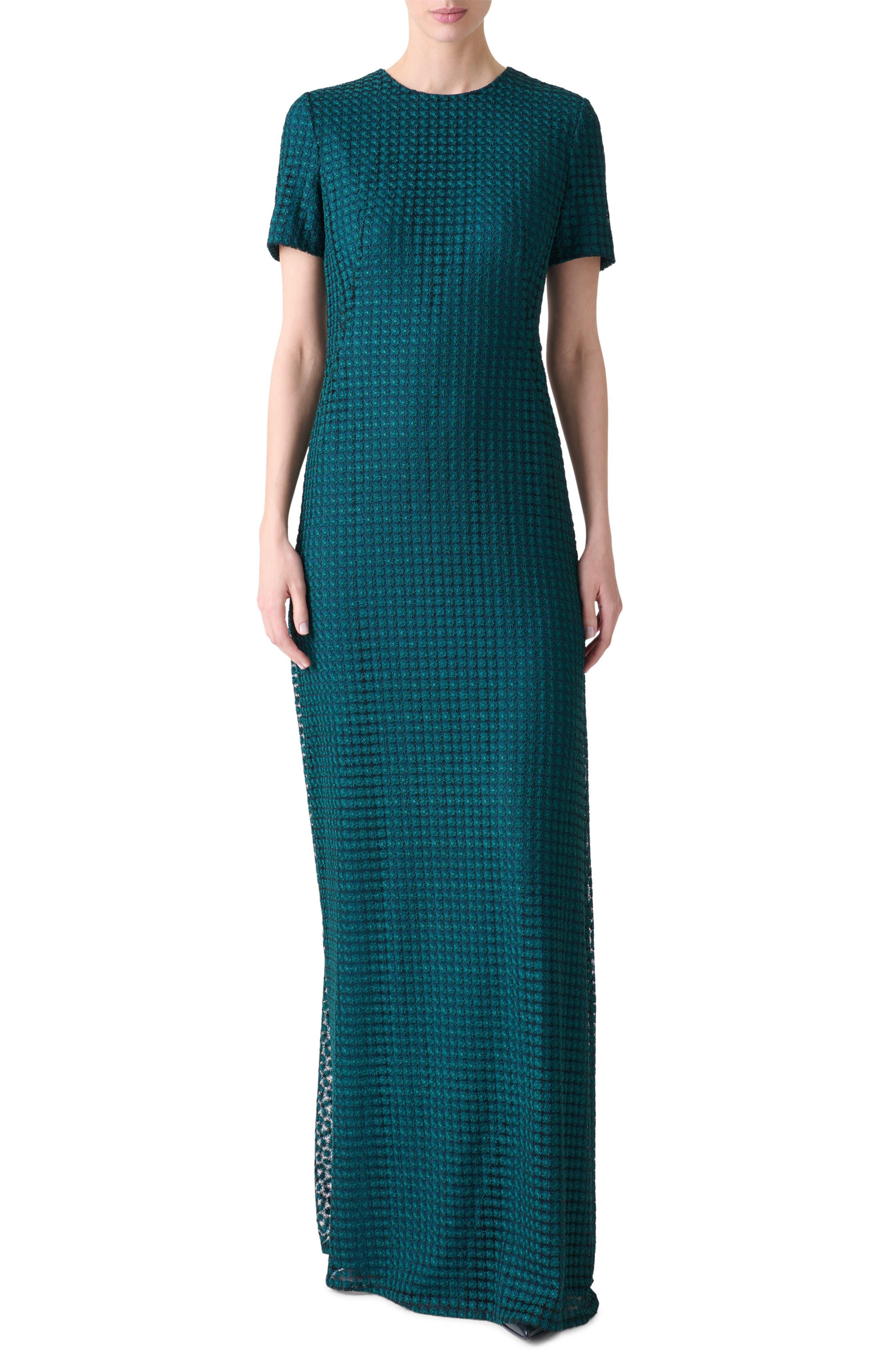 Flower Grid Embroidered Tulle Trumpet Gown - image 1