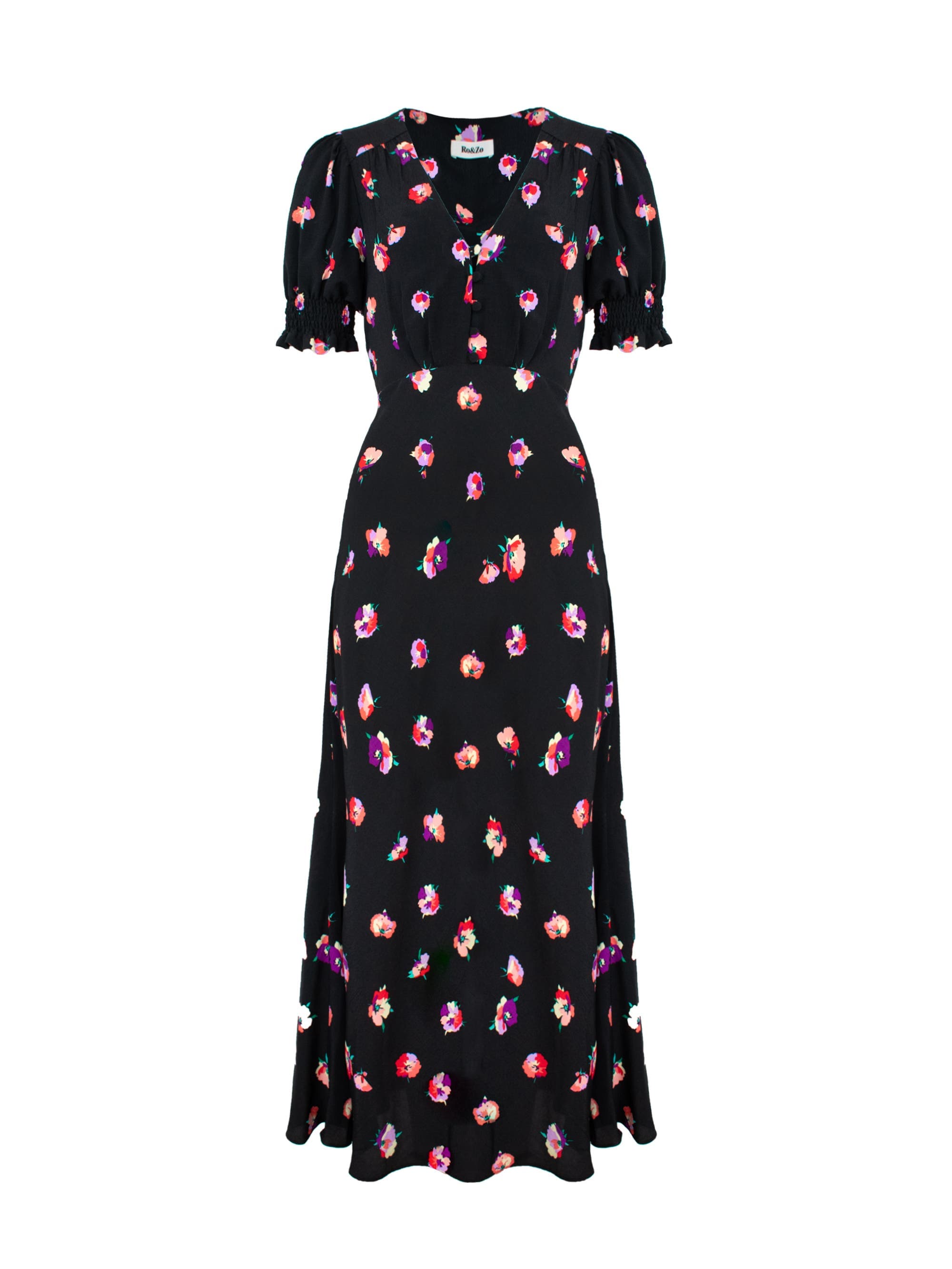 Pansy Print Shirred Cuff Midi Dress - image 2