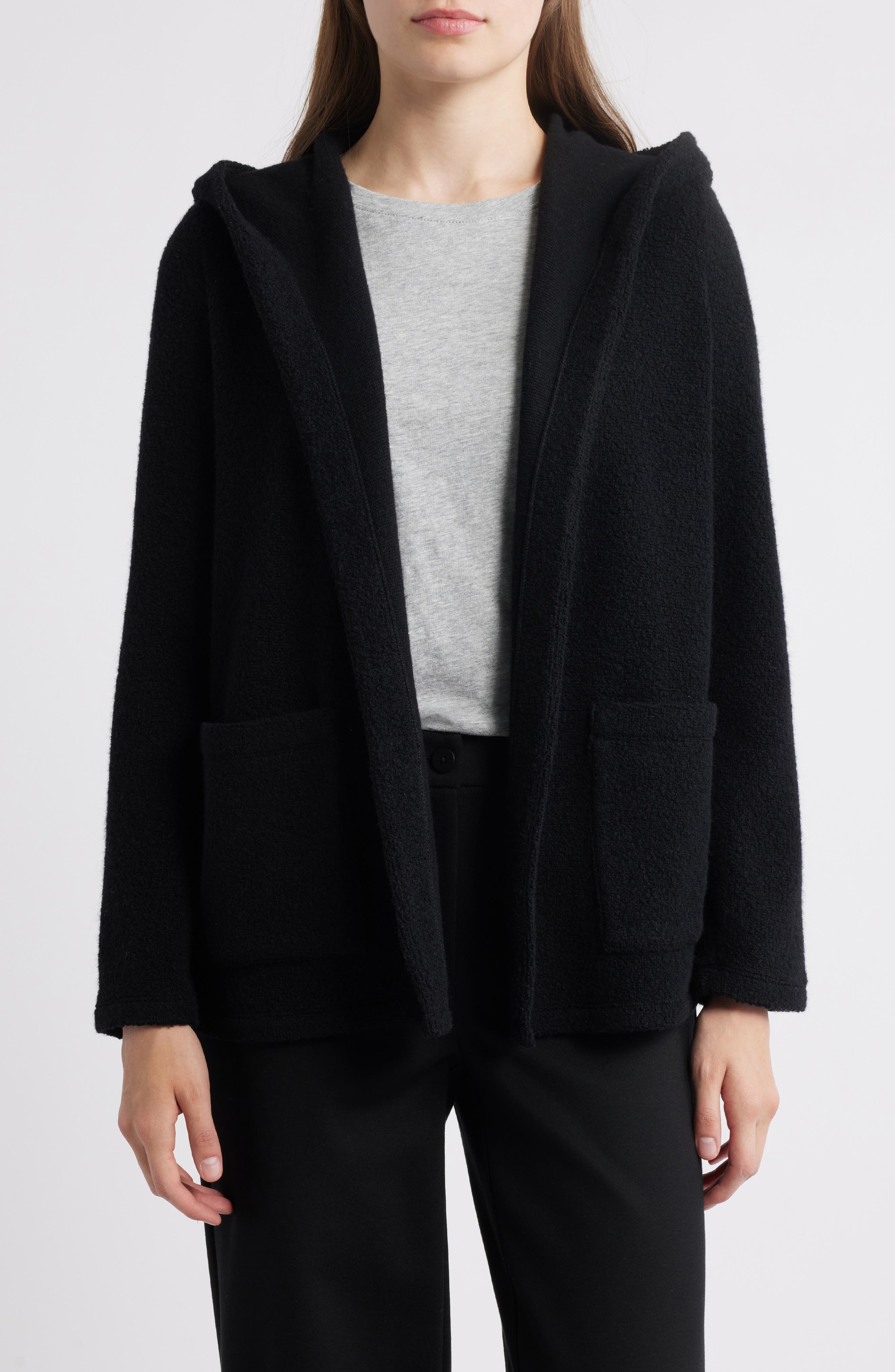 Open Front Recycled Wool Blend Boucle Hooded Jacket - image 1