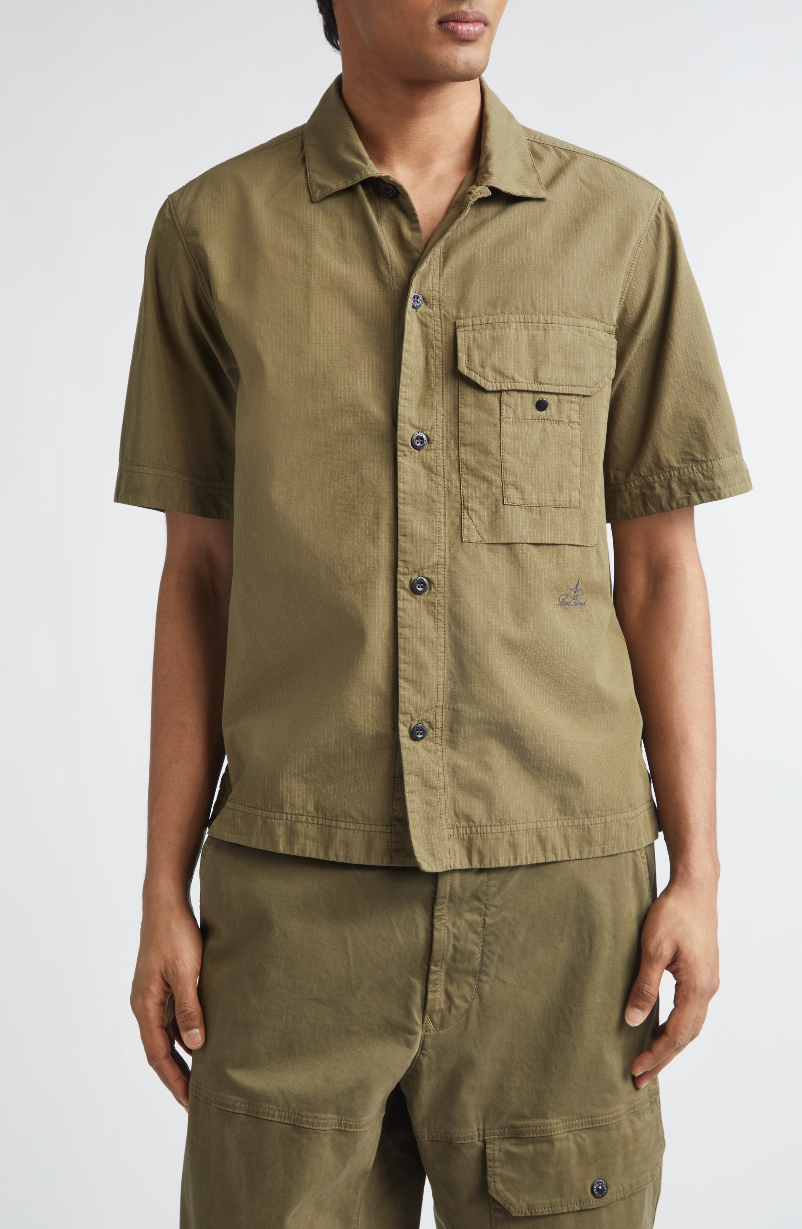 Cotton & Nylon Ripstop Short Sleeve Button-Up Shirt - image 1