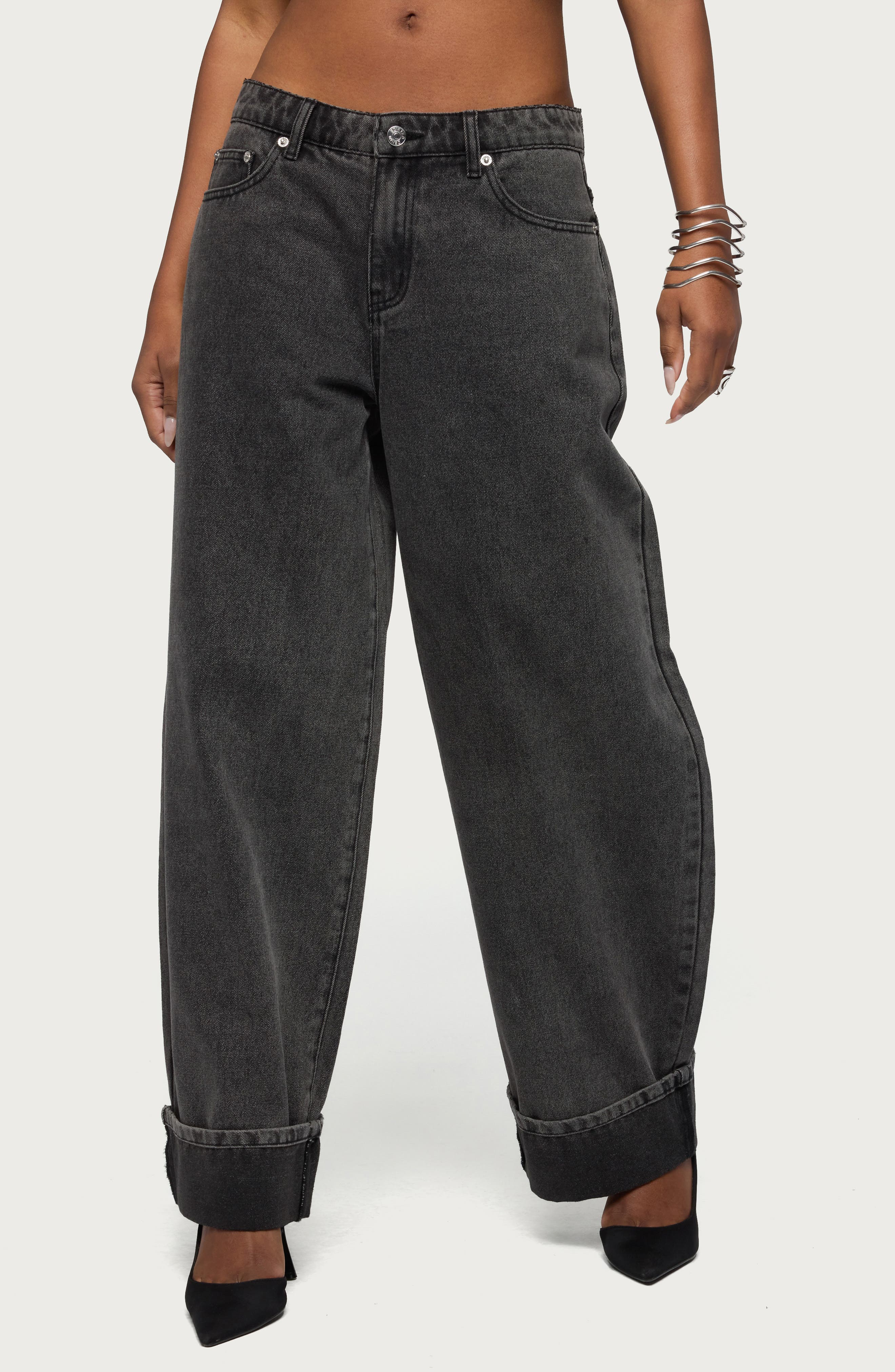 Kella Low Rise Baggy Wide Leg Cuffed Jeans - image 1