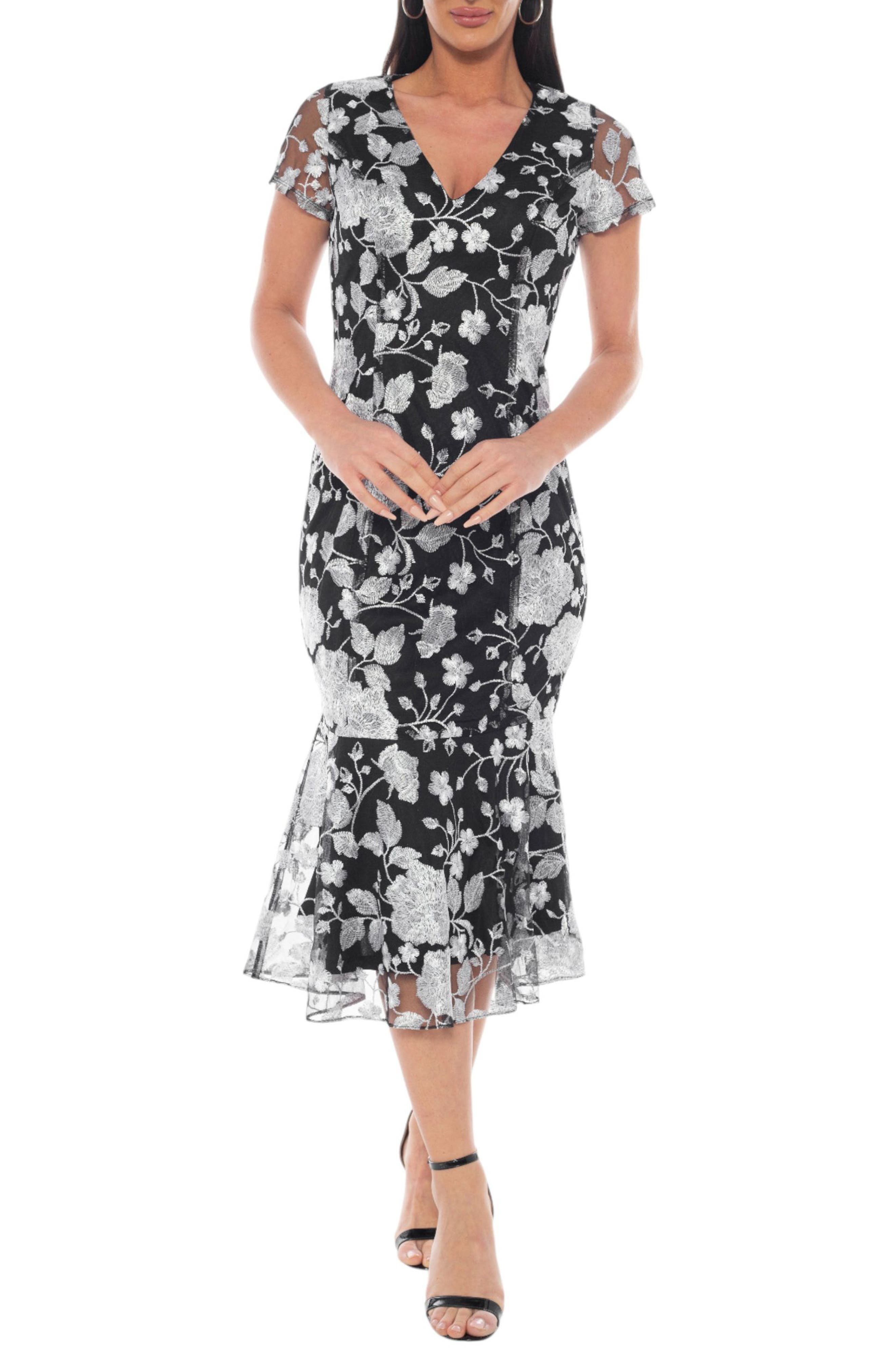 Embroidered Flounce Hem Midi Dress - image 1