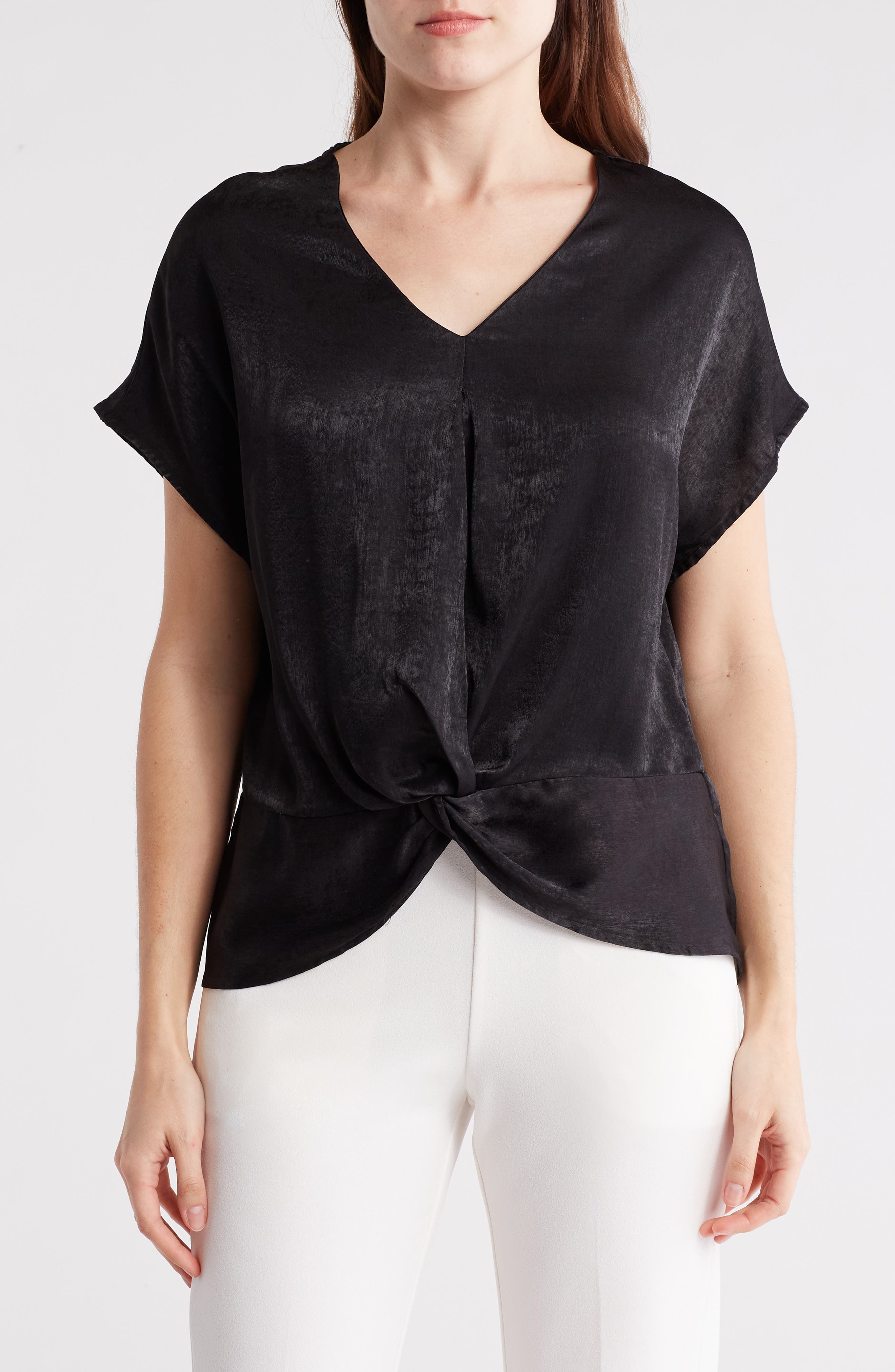 Shimmer Cap Sleeve Twist Hem Top - image 1