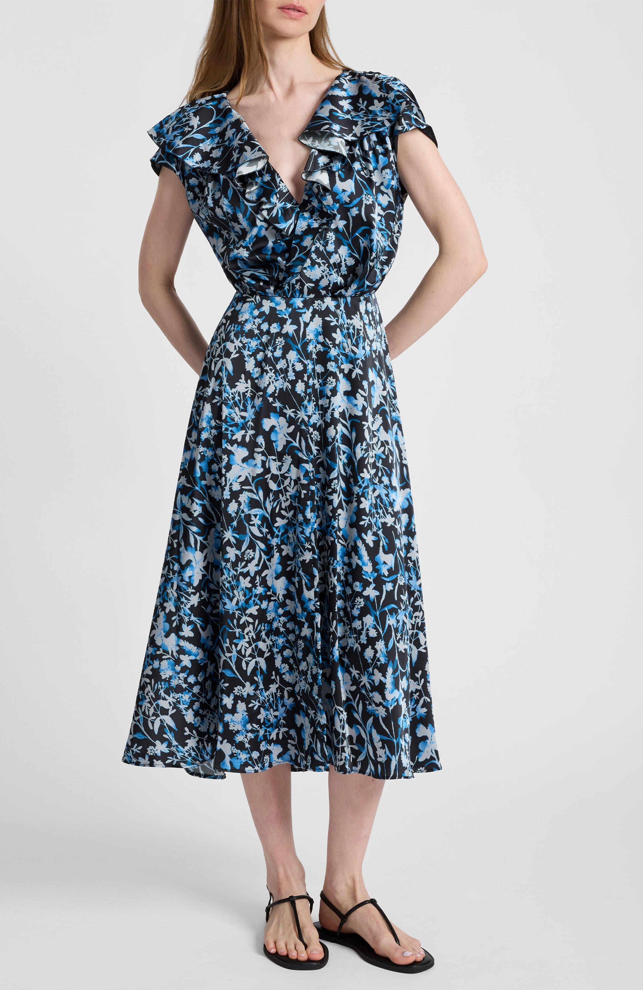 Mandy Faux-Wrap Cap Sleeve Midi Floral Dress - image 1