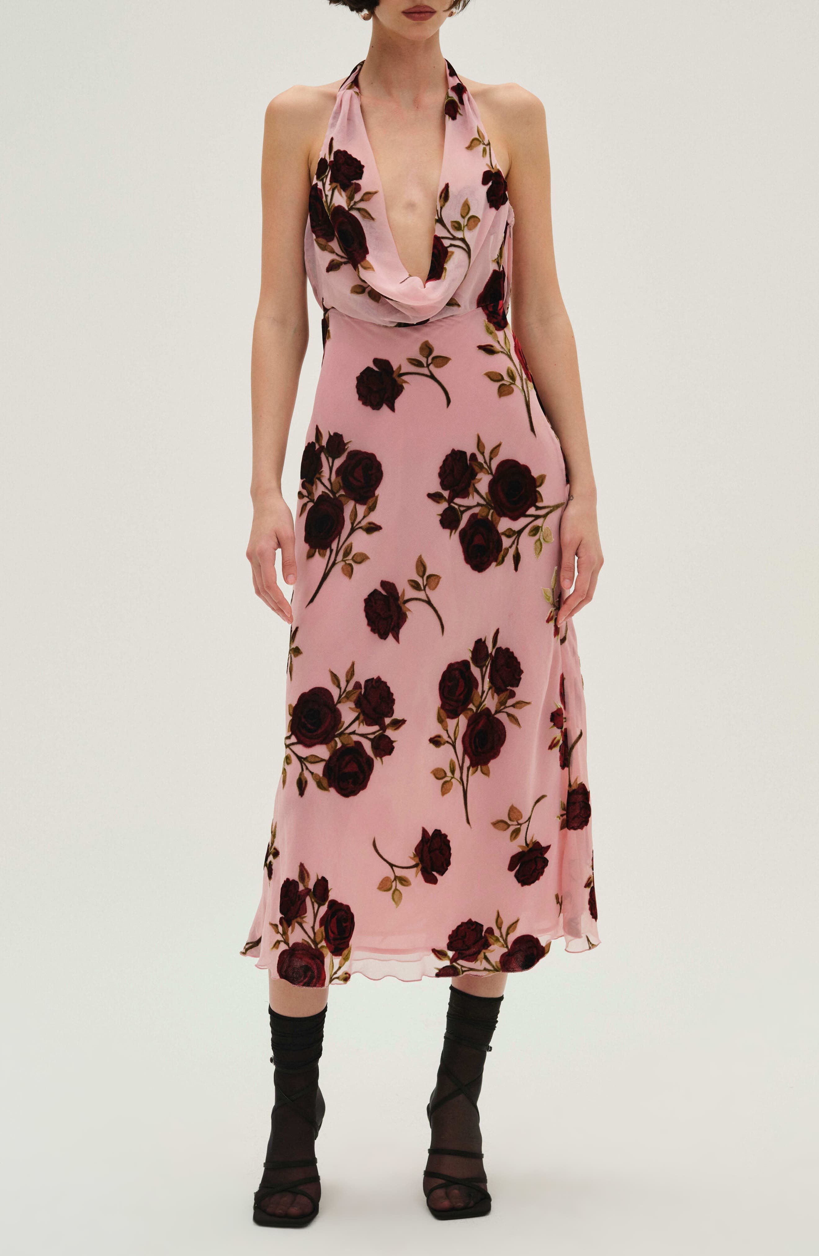 Rose Cowl Halter Dress - image 1