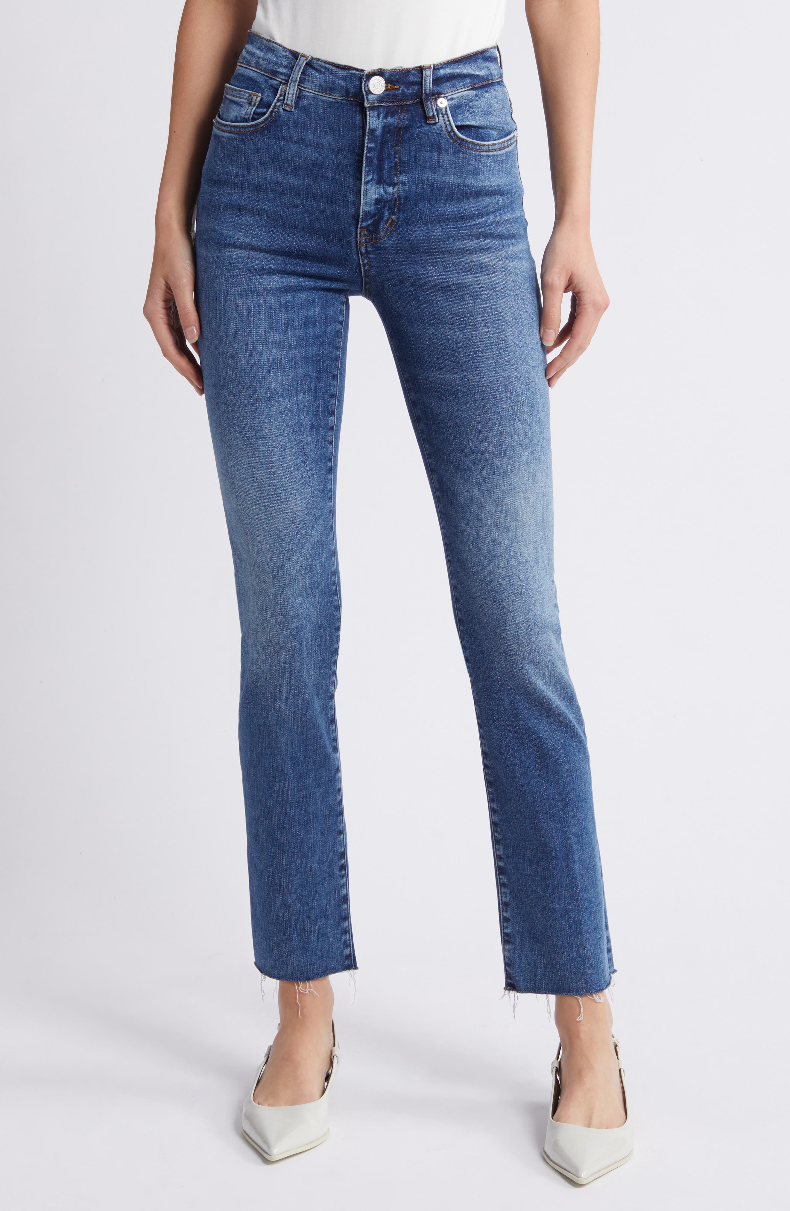 Le High Raw Step Hem Straight Leg Jeans - image 1