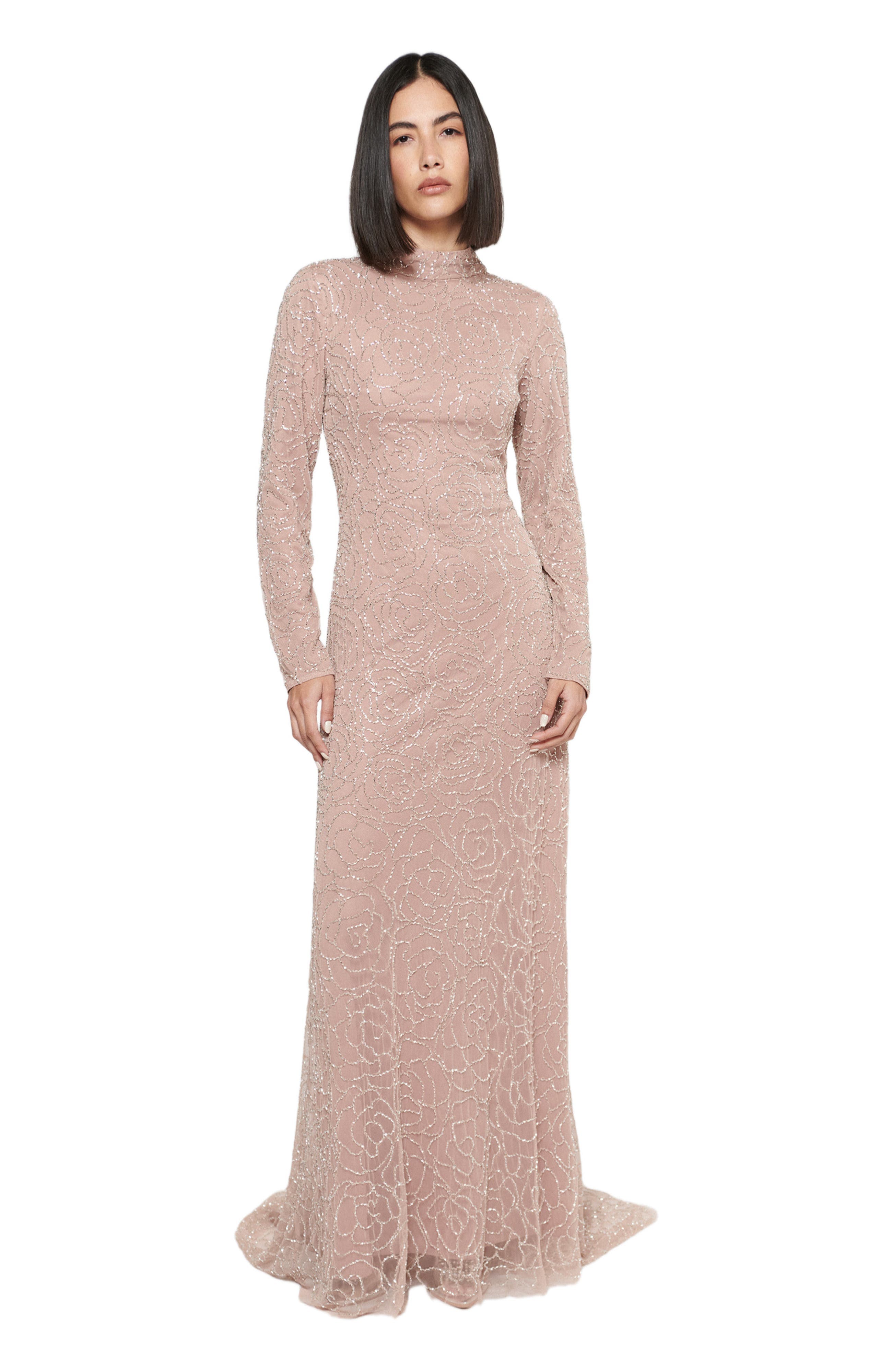 Occasion Modest Embellished Sequin Beaded High Neck Evening Dress - image 1