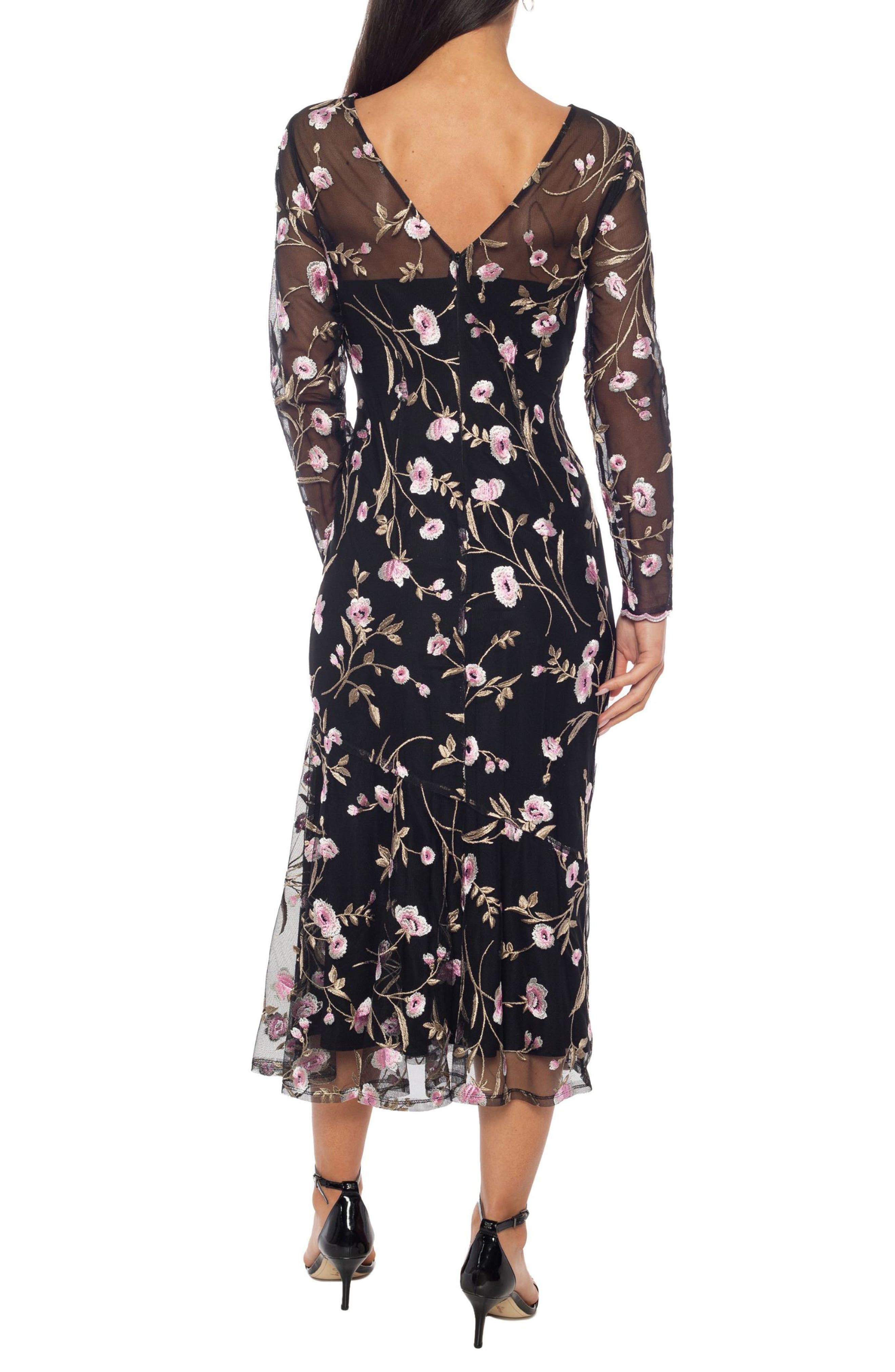 Long Sleeve Floral Embroidered Midi Cocktail Dress - image 2