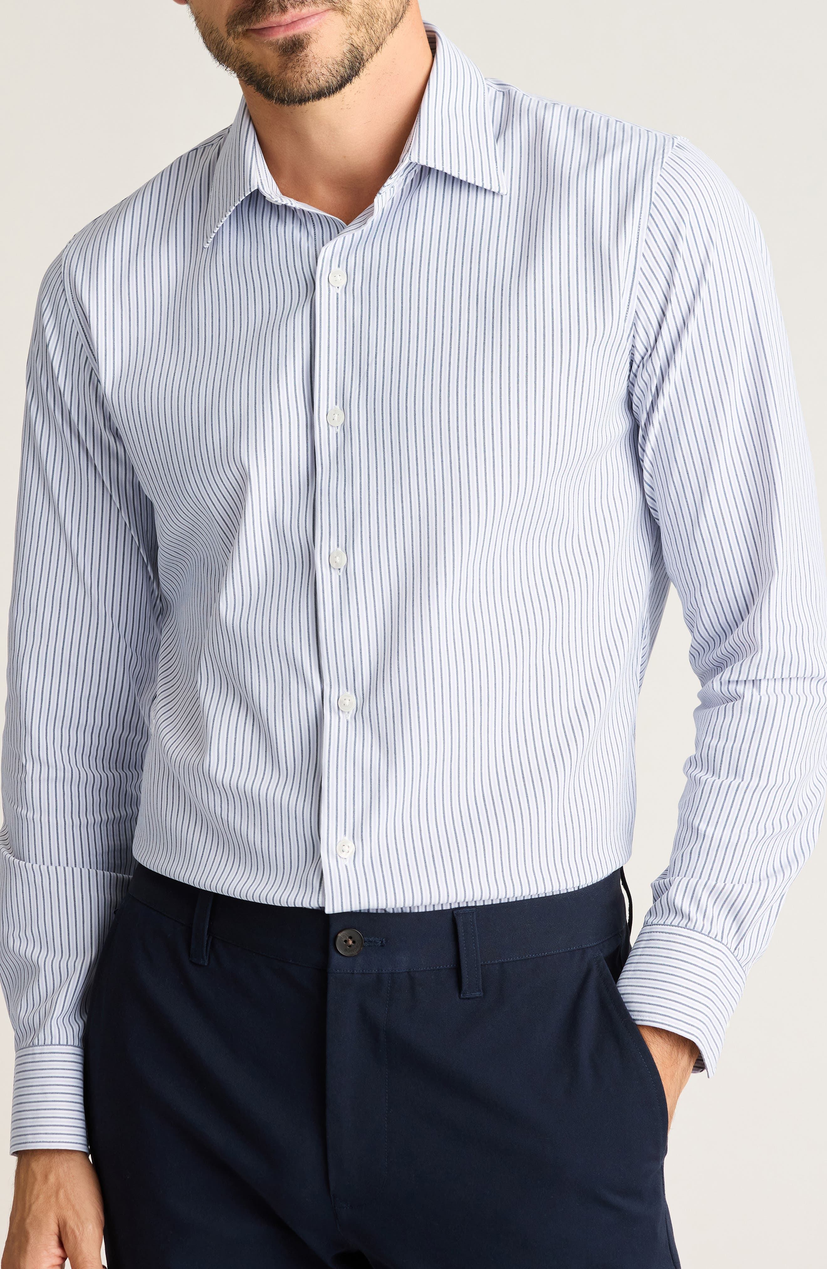 Tech Slim Fit Stripe Performance Button-Up Shirt - image 1